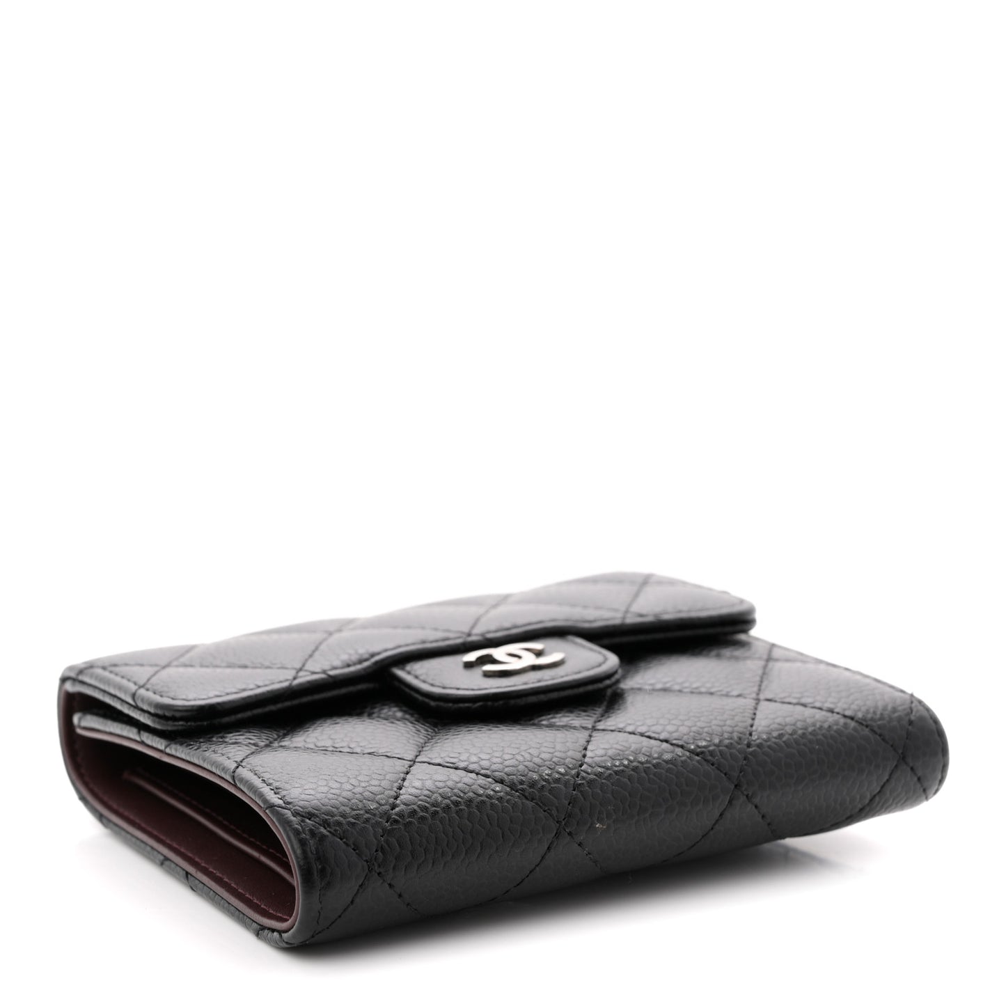 Caviar Quilted Compact Flap Wallet Black 39.5 Ivory Black