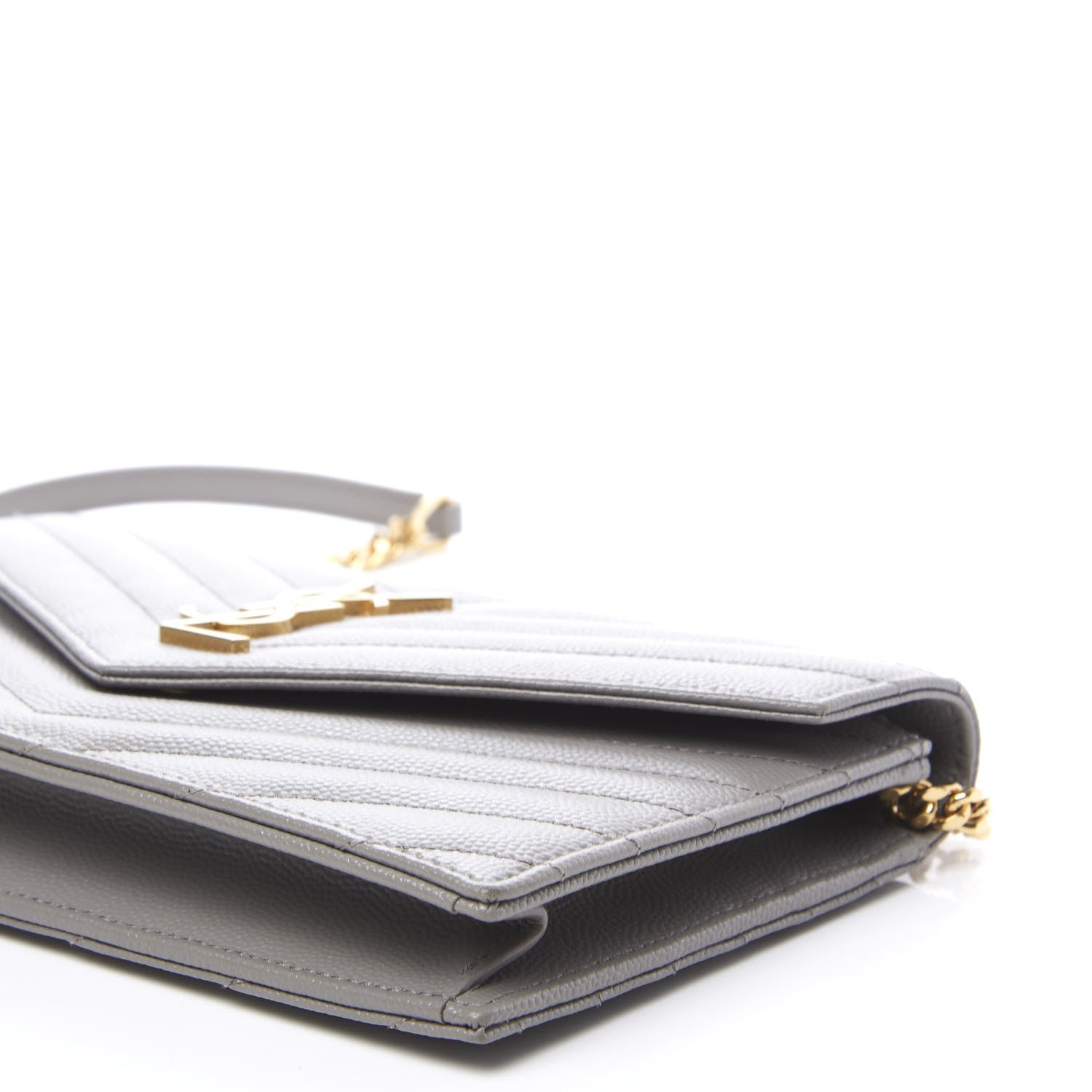 Saint Laurent Grain De Poudre Matelasse Chevron Monogram Envelope Chain Wallet Oyster Grey 6 of 10