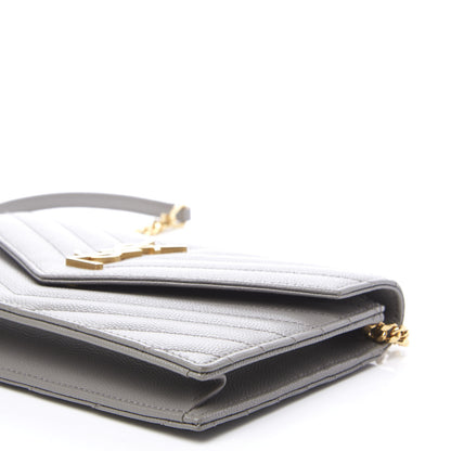 Saint Laurent Grain De Poudre Matelasse Chevron Monogram Envelope Chain Wallet Oyster Grey 6 of 10