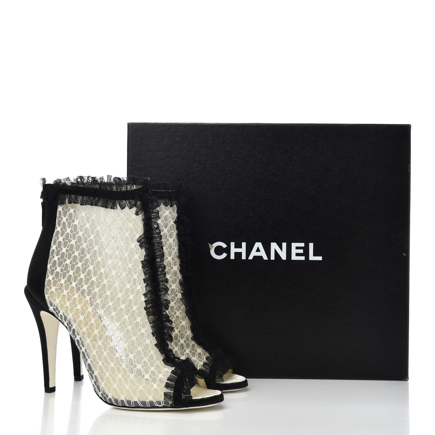 Chanel Lace Mesh Booties 38 Ivory Black 12 of 12