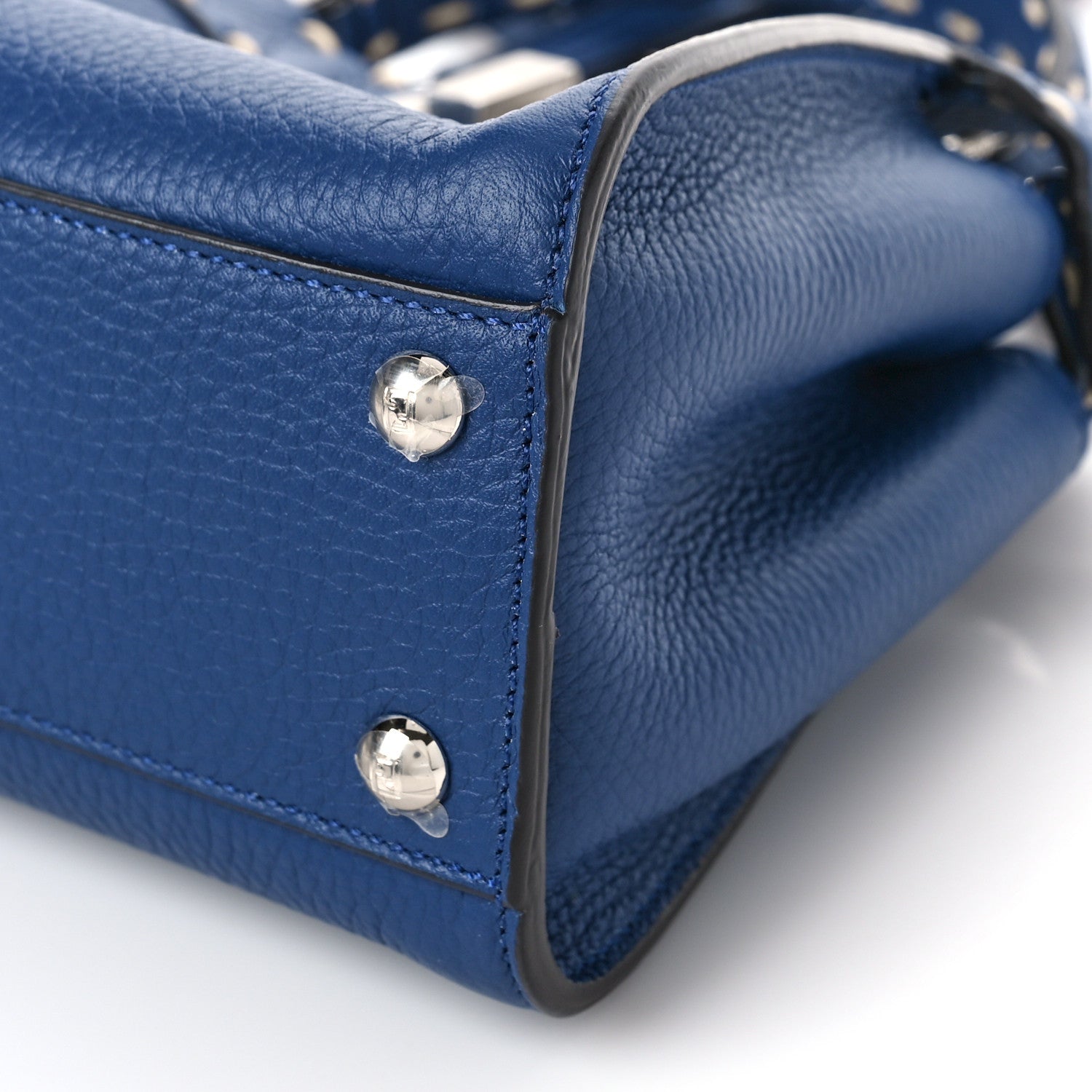 Fendi Vitello Granato Camoscio Selleria Macro Stitchings Mini Peekaboo Iconic Satchel Blue Cyan 8 of 8