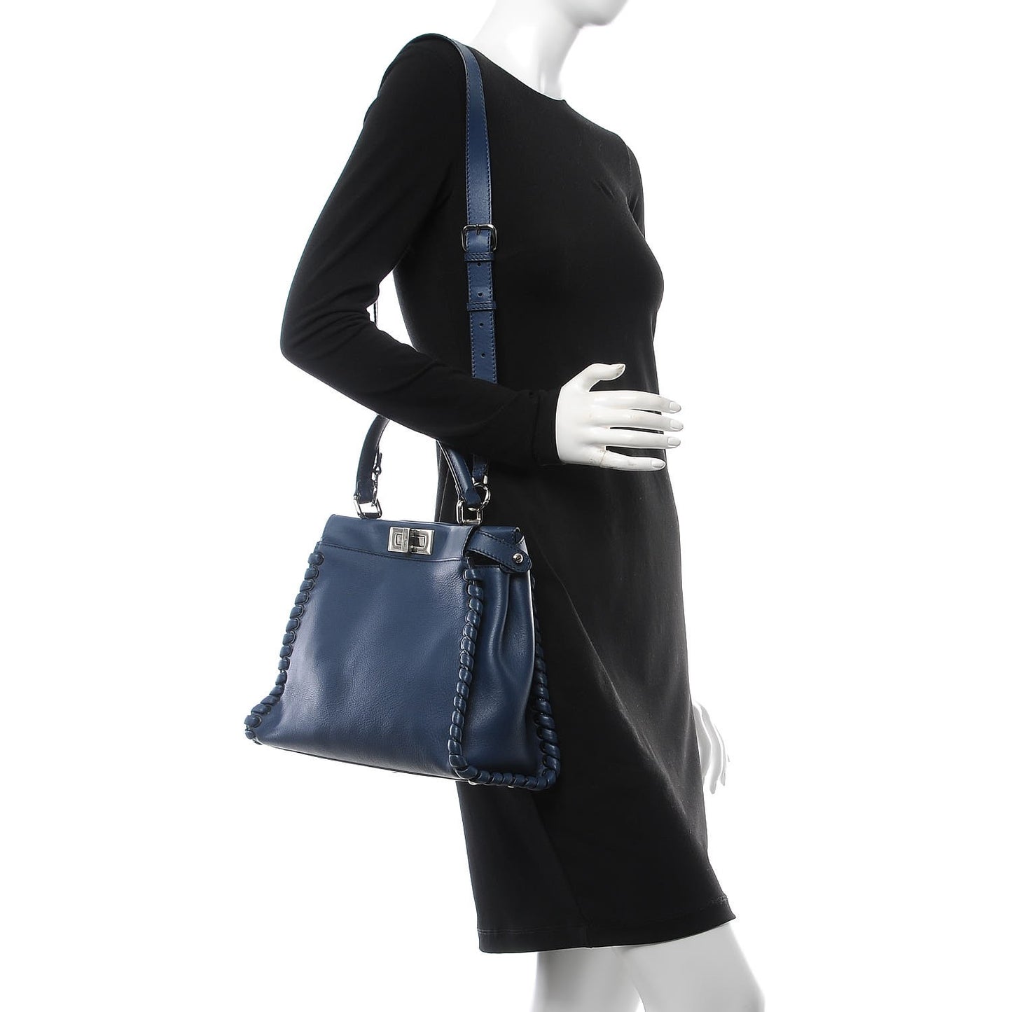 Calfskin Lace Up Medium Peekaboo Iconic Satchel Blue