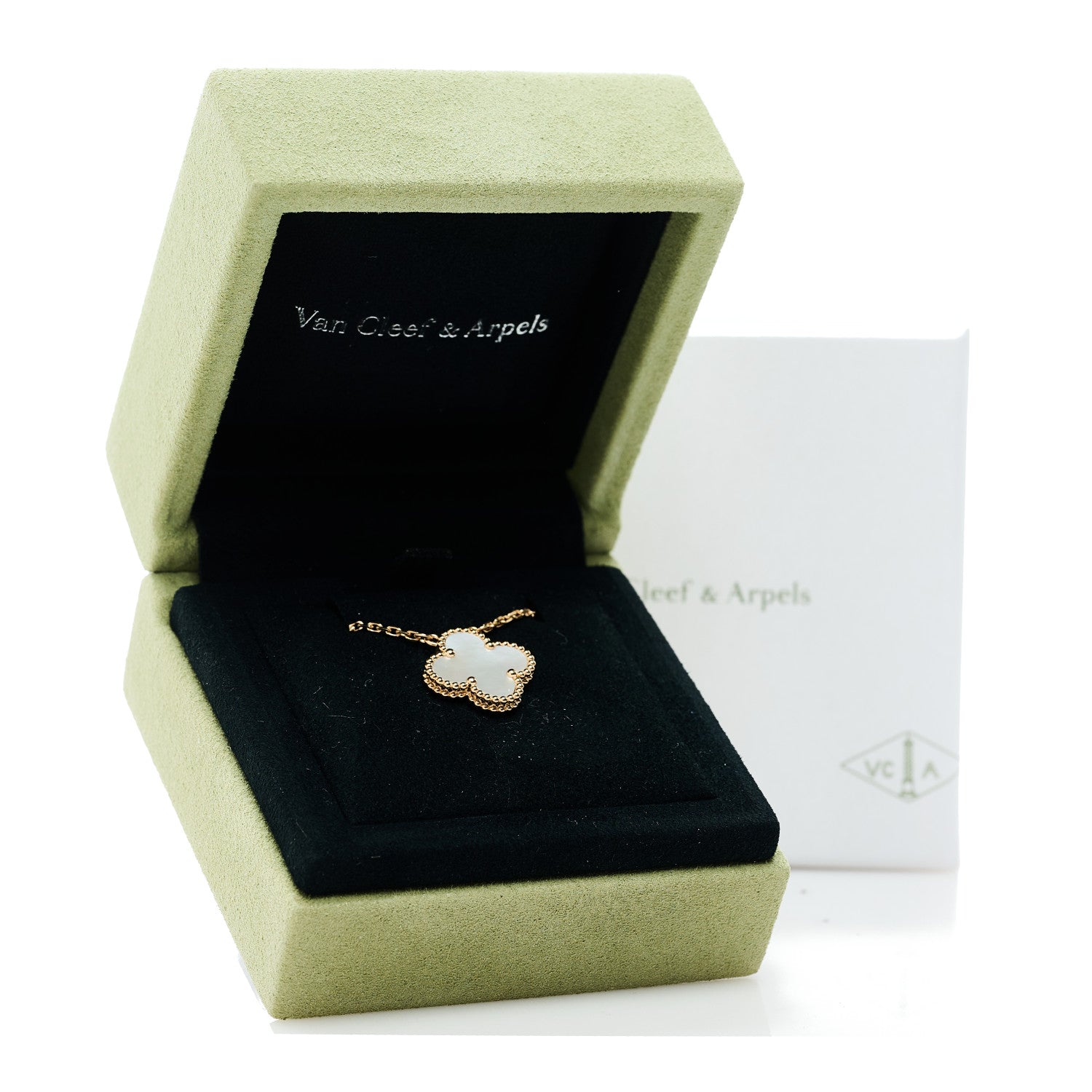 Van Cleef & Arpels 18K Yellow Gold Mother of Pearl Vintage Alhambra Pendant Necklace 6 of 6