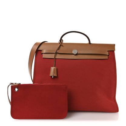 Hermes Vache Hunter Toile Herbag Zip 39 MM Rouge Tomate Natural 3 of 11