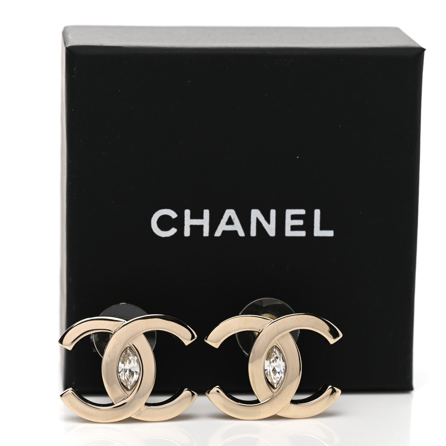 Chanel Crystal CC Large Stud Earrings Gold 5 of 5