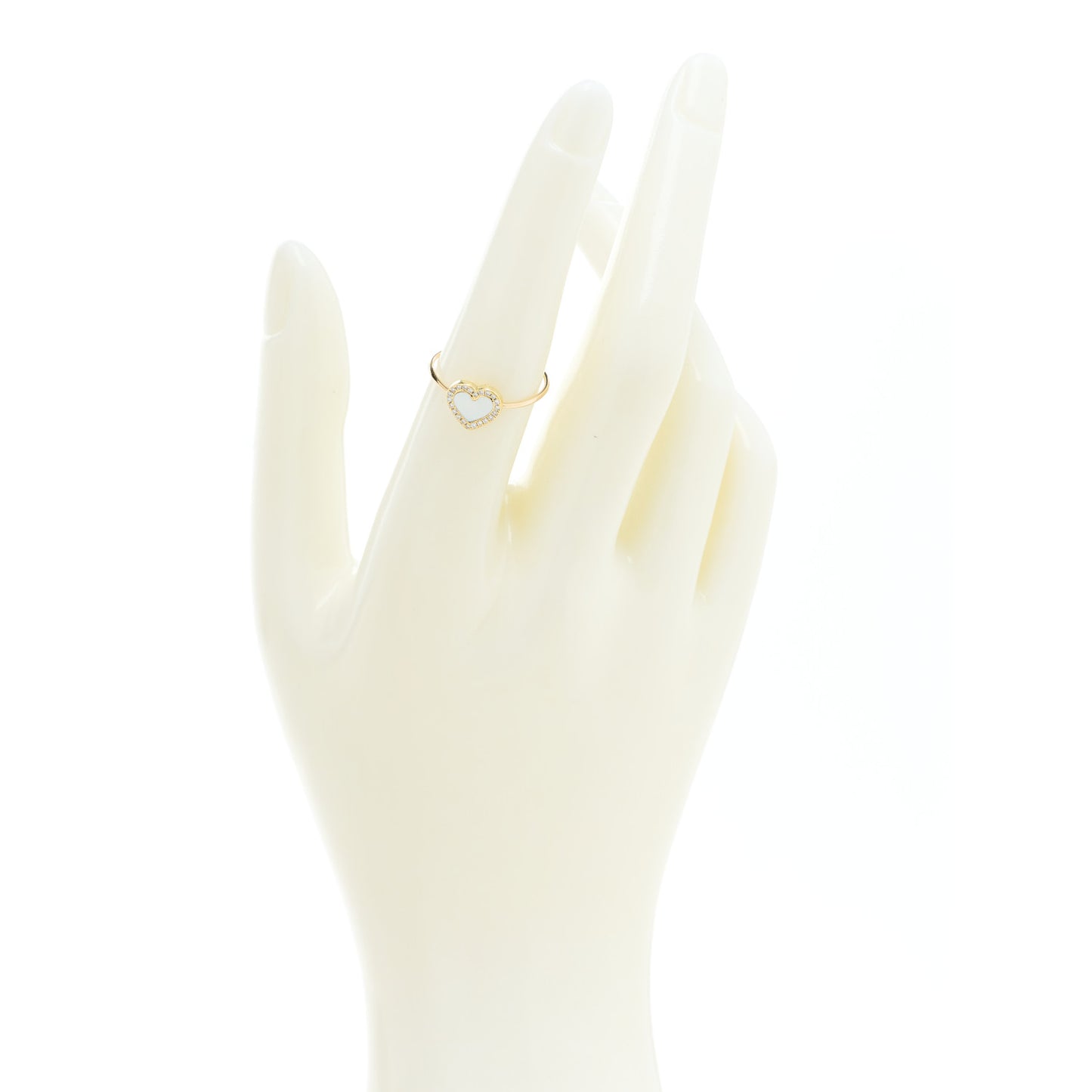 18K Yellow Gold Diamond Mother of Pearl Extra Small Heart Ring 53 6.5