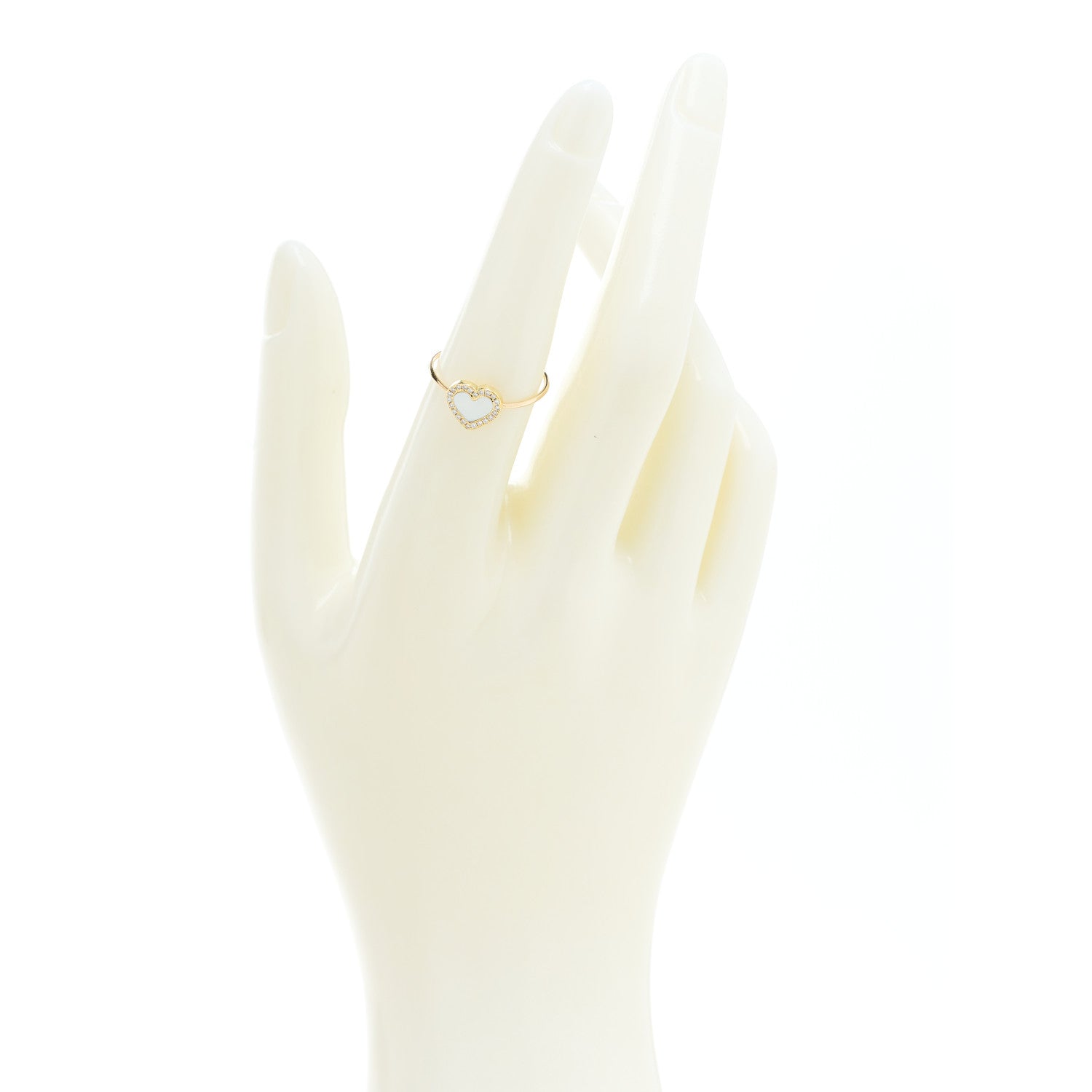 Jennifer Meyer 18K Yellow Gold Diamond Mother of Pearl Extra Small Heart Ring 53 6.5 2 of 5