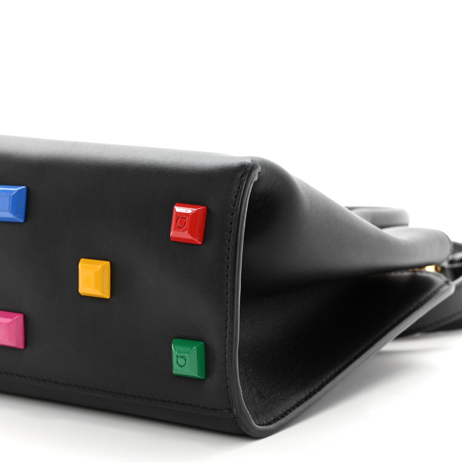 Salvatore Ferragamo Calfskin Rainbow Studio Box Bag Black 9 of 10