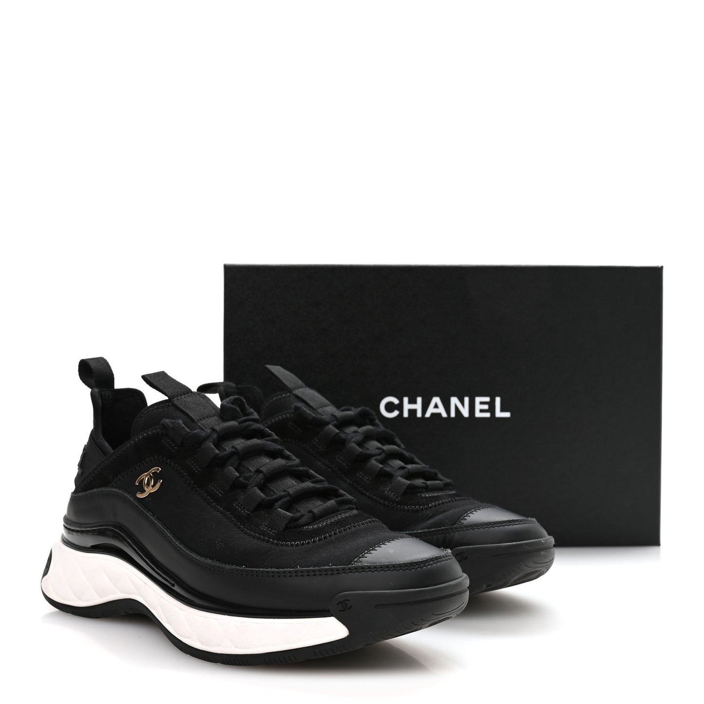 Velvet Calfskin Mixed Fibers CC Sneakers 39 Black
