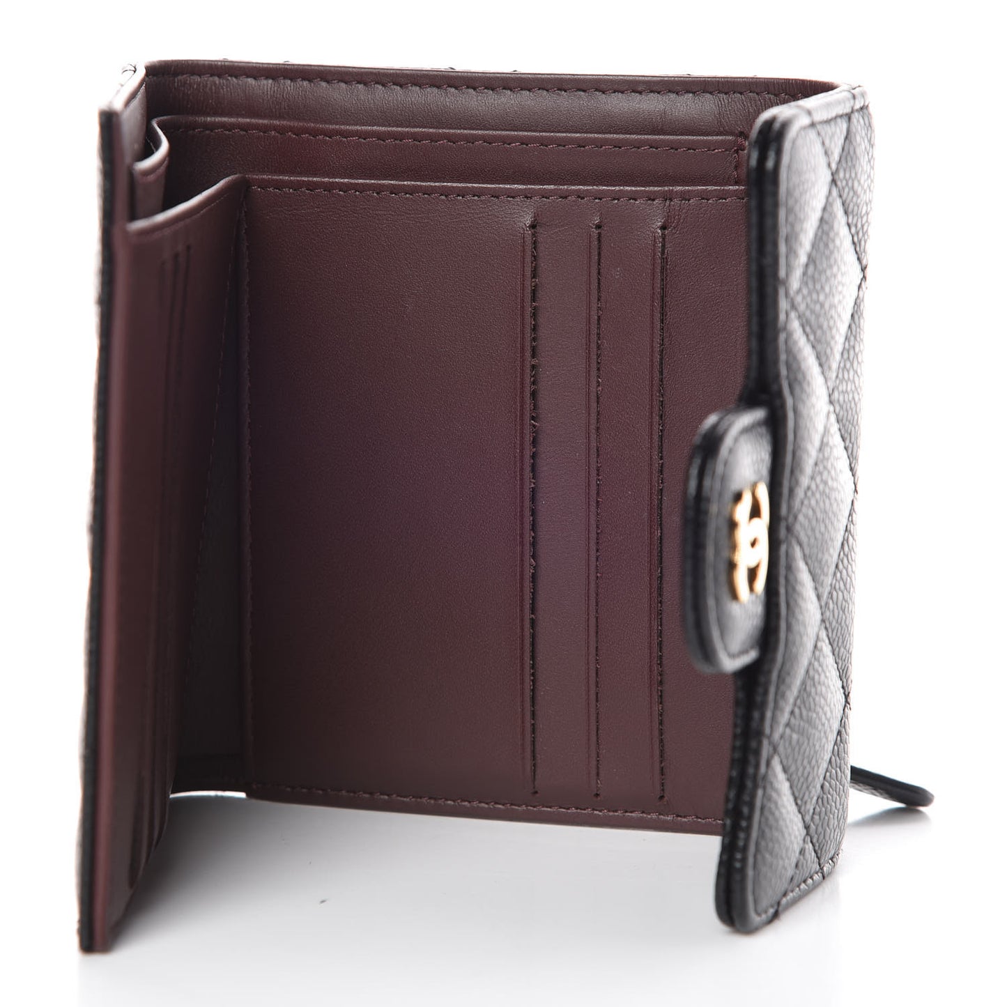 Caviar Quilted Compact Flap Wallet Black