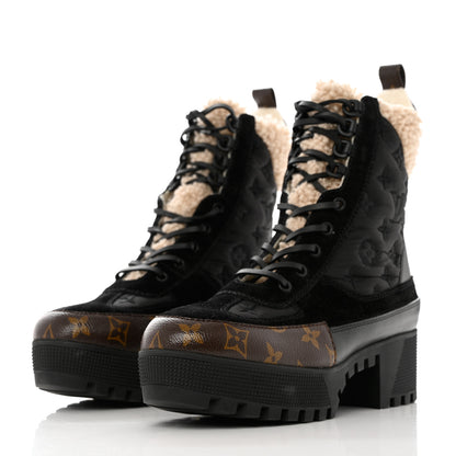 Louis Vuitton Suede Calfskin Monogram Shearling Laureate Platform Desert Boots 41 Black 3 of 8