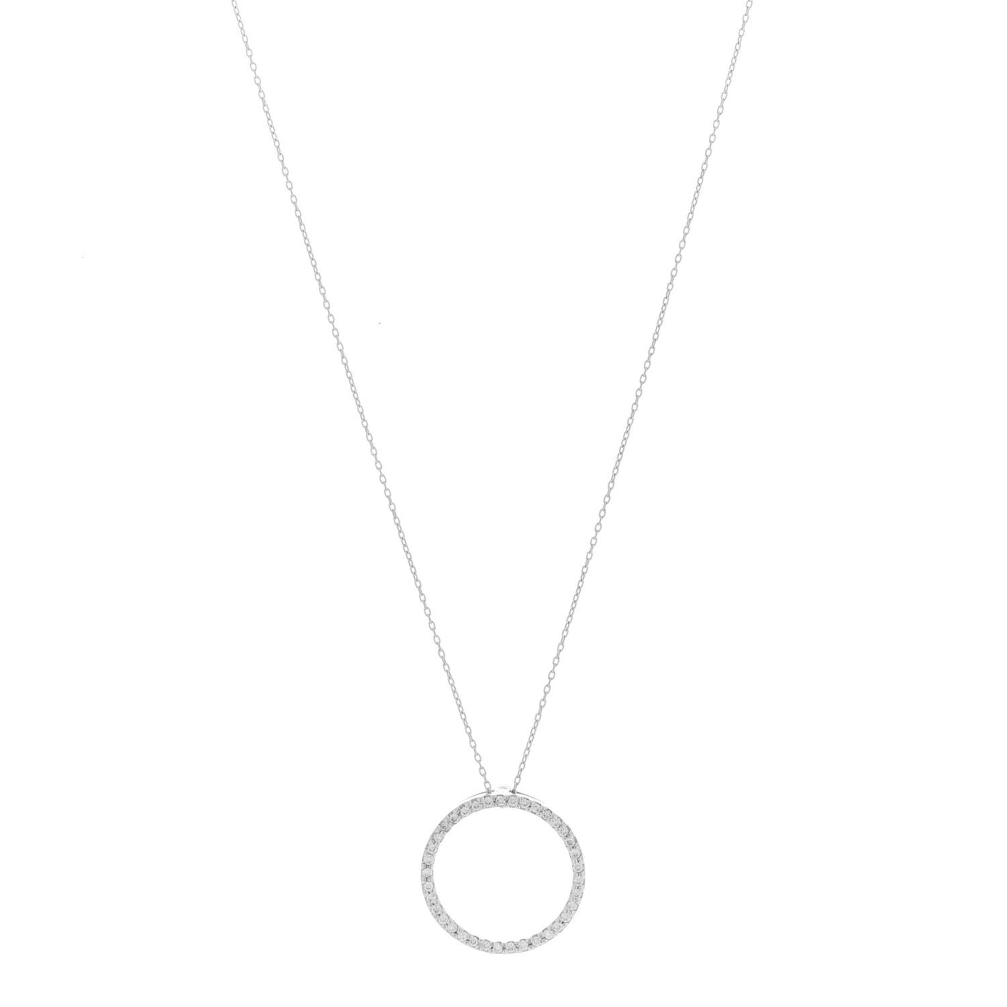 18K White Gold Diamond Medium Tiny Treasures Circle Pendant Necklace