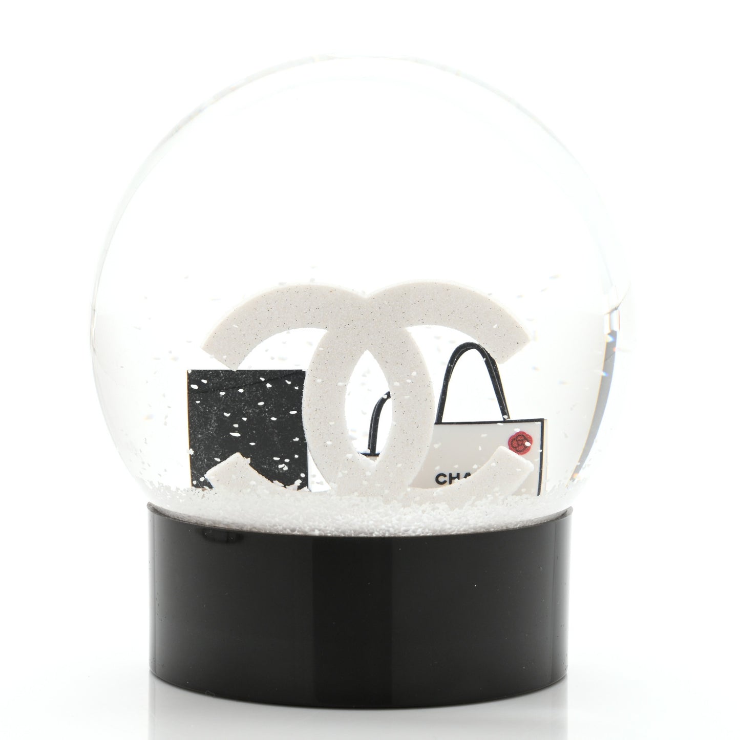 Glass CC Shopping Bag Snow Globe