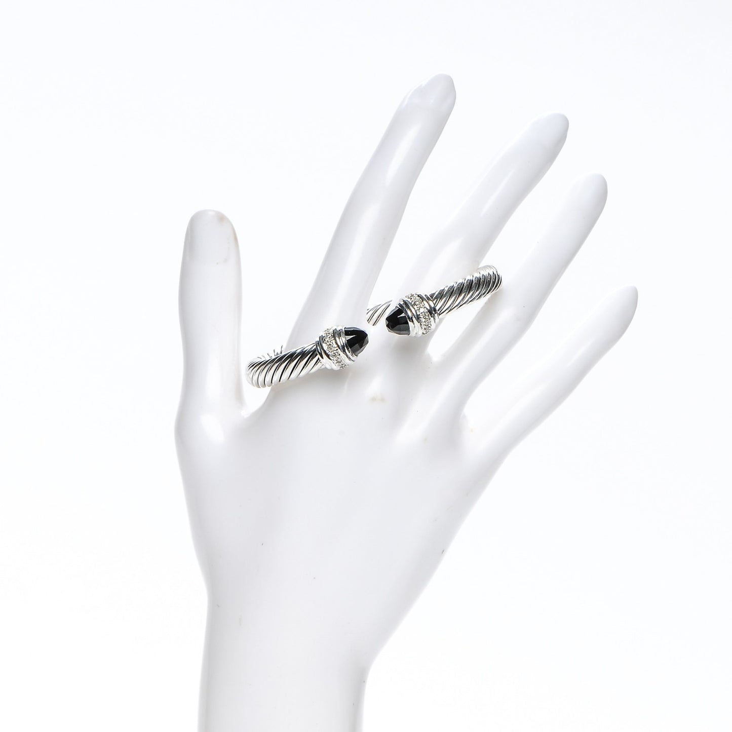 Sterling Silver Diamond Black Onyx 7mm Cable Classics Bracelet