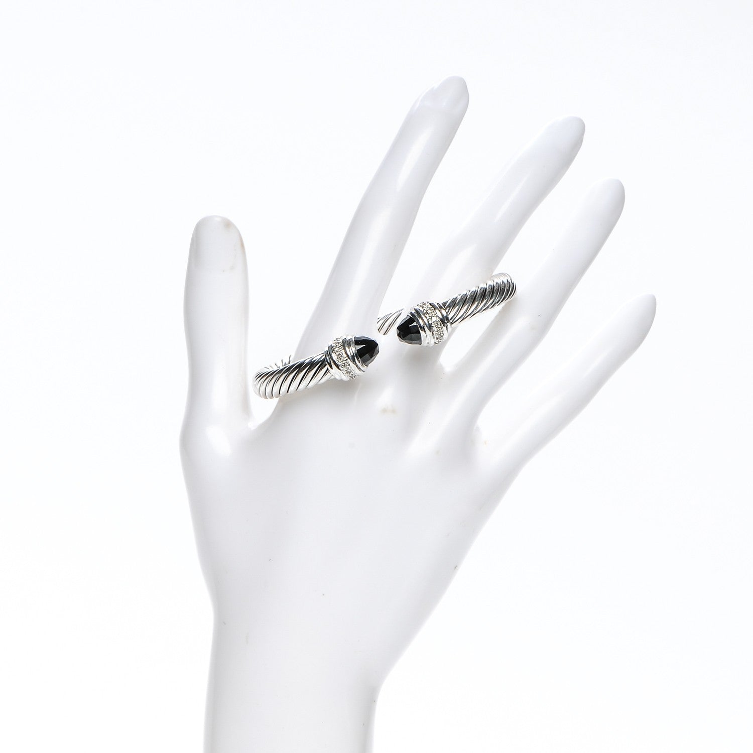 David Yurman Sterling Silver Diamond Black Onyx 7mm Cable Classics Bracelet 2 of 6