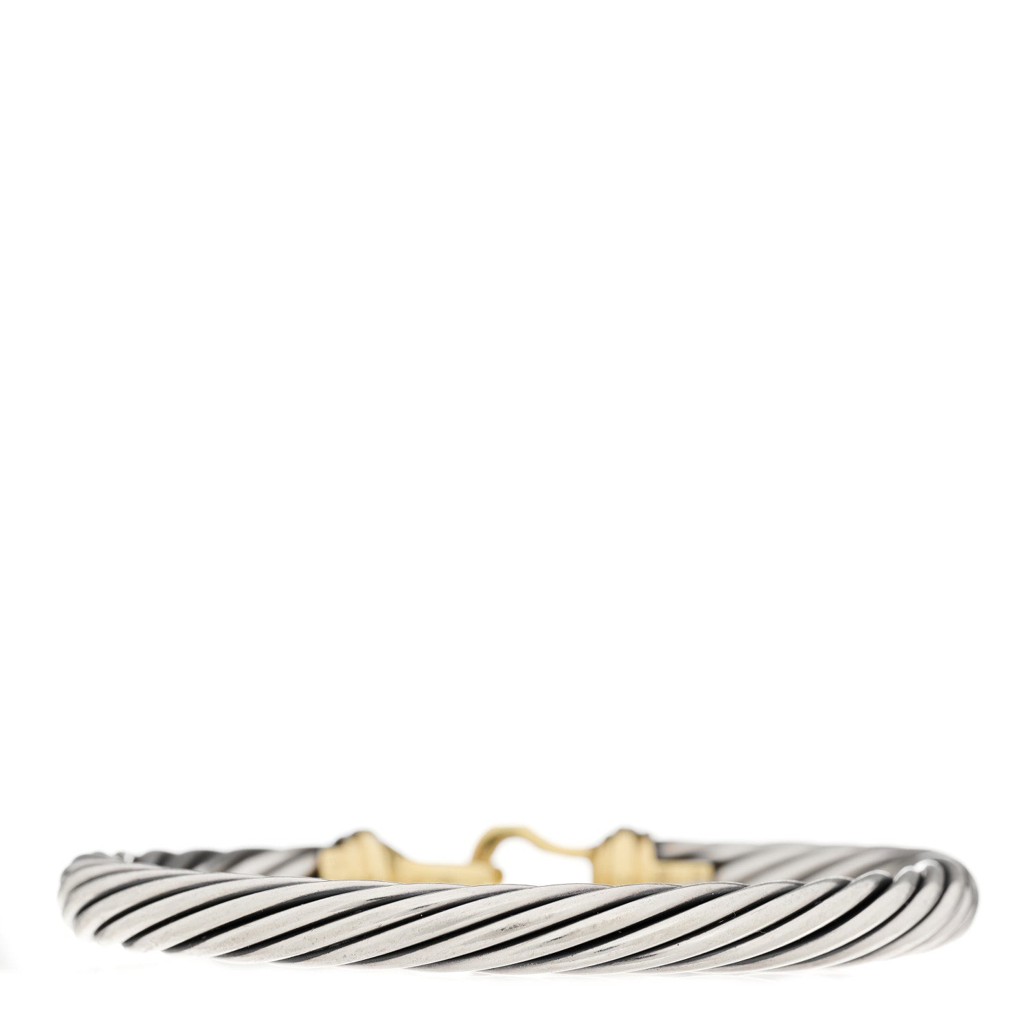 David Yurman Sterling Silver 14K Yellow Gold 7mm Cable Classic Buckle Bracelet 2 of 3