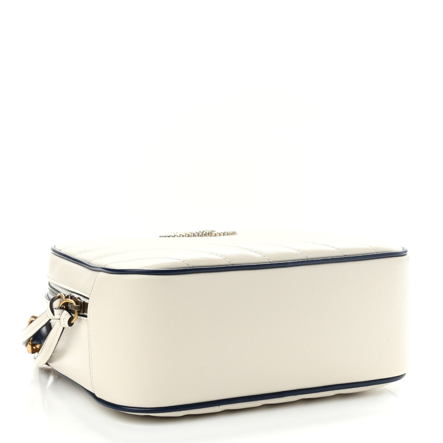 Vintage Effect Calfskin Matelasse Diagonal Small Torchon GG Marmont Bamboo Top Handle Shoulder Bag Mystic White Blue Agata