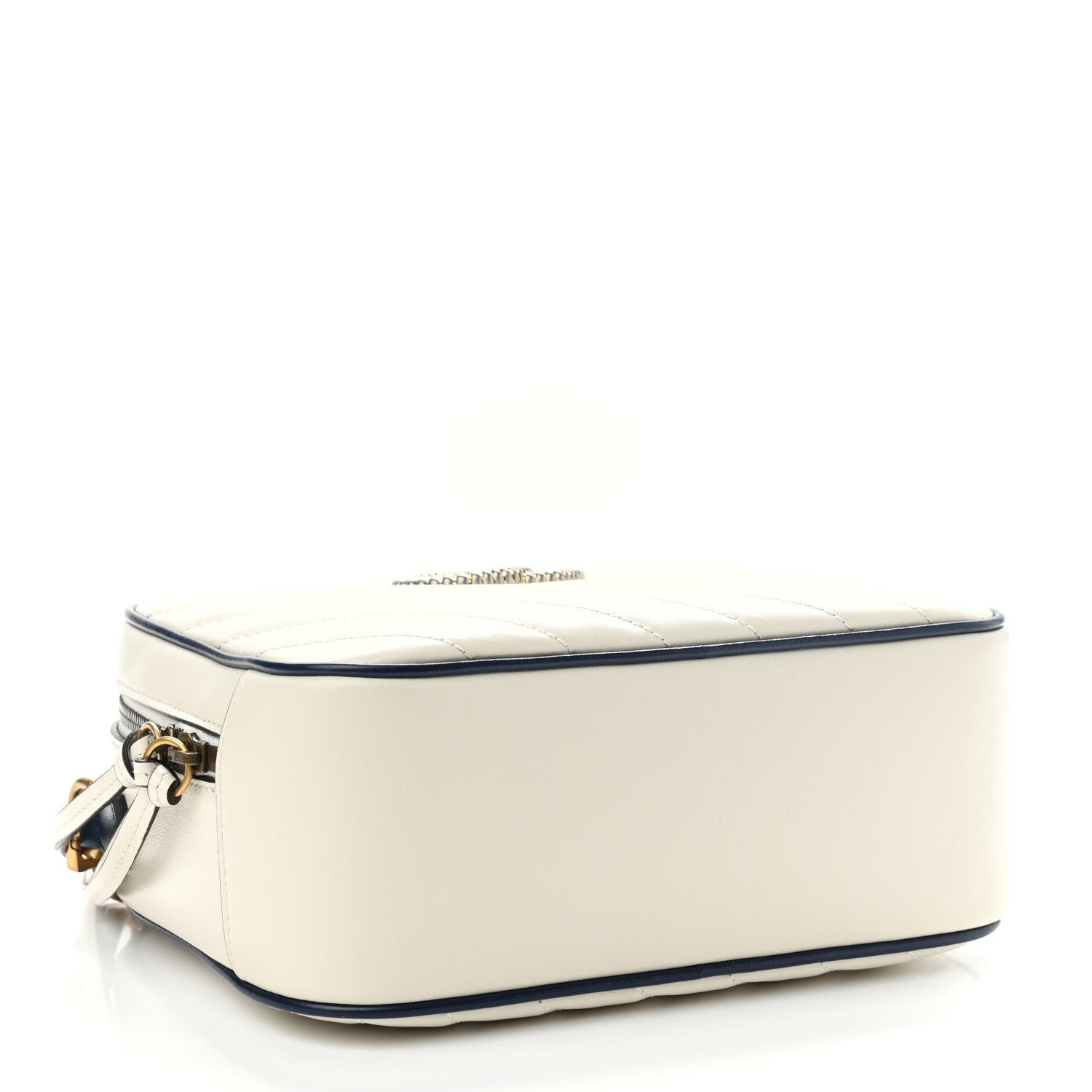 Gucci Vintage Effect Calfskin Matelasse Diagonal Small Torchon GG Marmont Bamboo Top Handle Shoulder Bag Mystic White Blue Agata 4 of 9