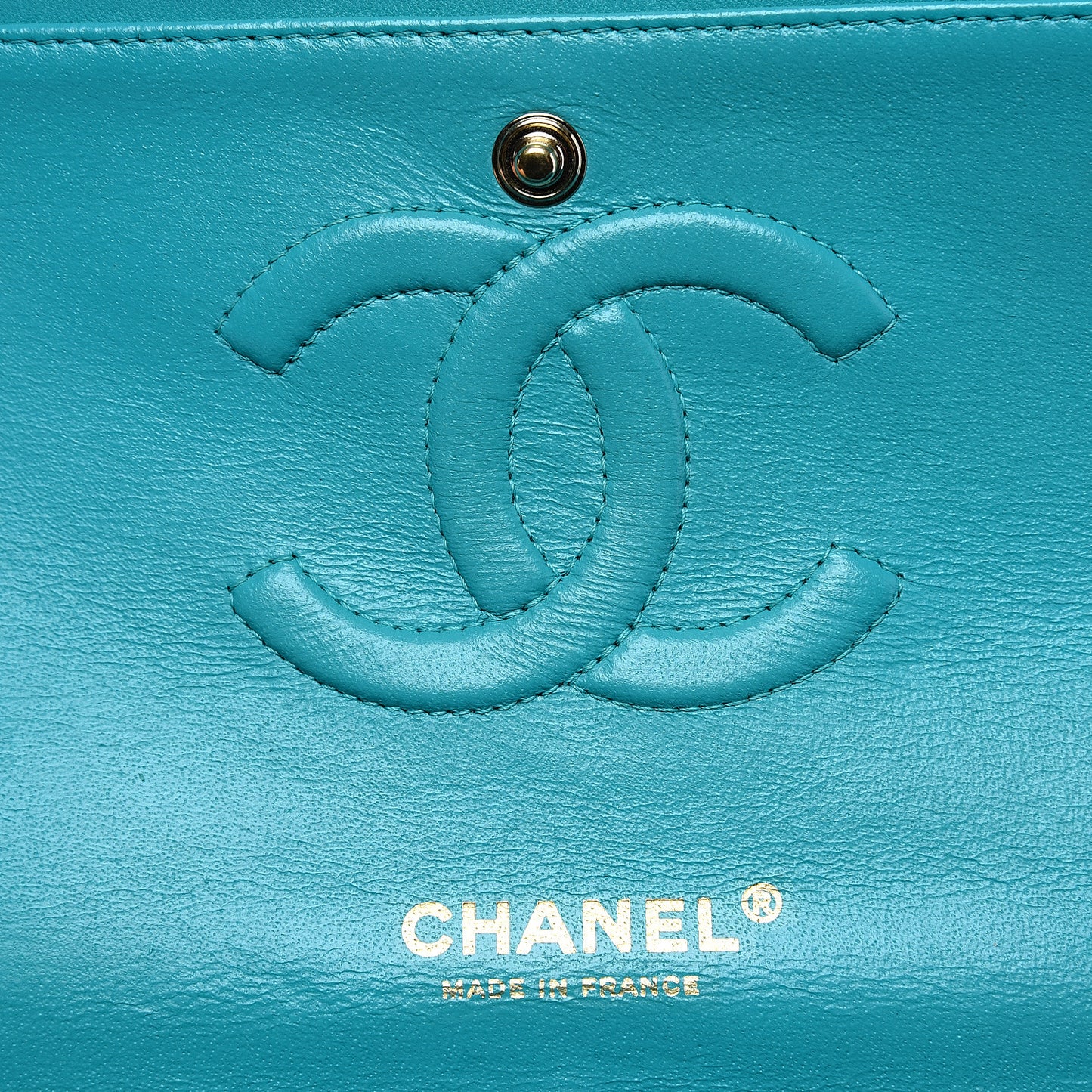 Lambskin Quilted Medium Double Flap Turquoise