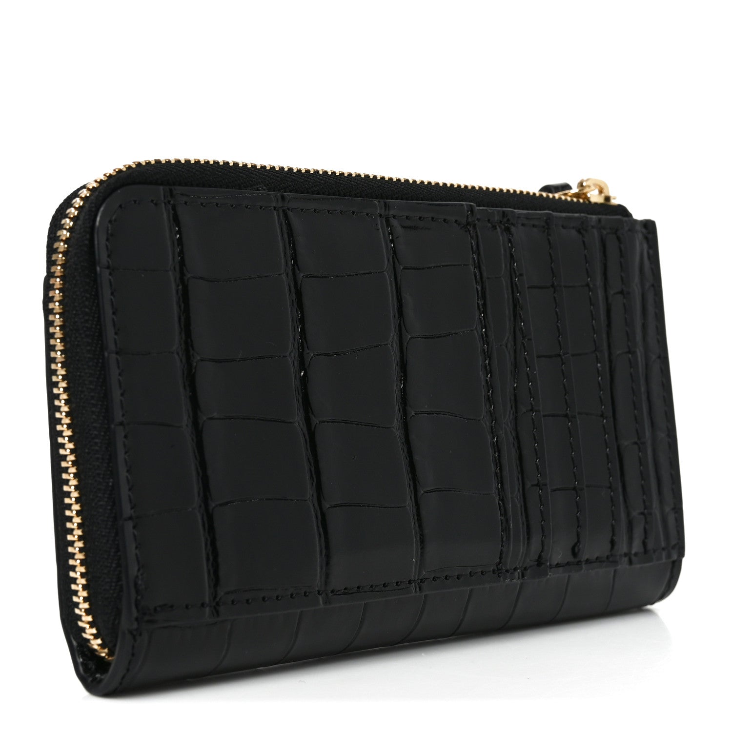 Chanel Calfskin Crocodile Embossed Crococo Zipped Card Holder Black 3 of 8