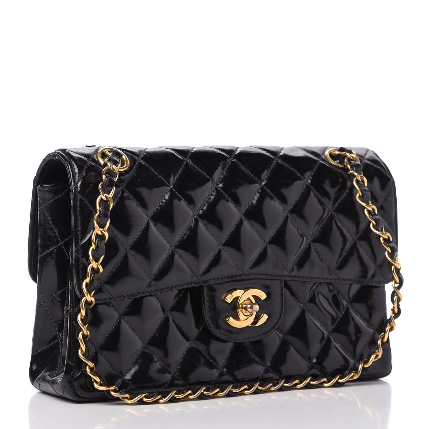 Patent Quilted Small Double Sided Flap Black