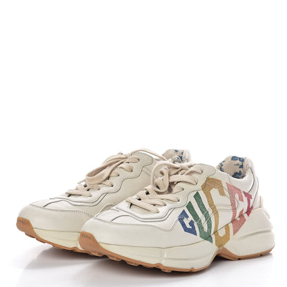 Gucci Calfskin Glitter Game Logo Womens Rhyton Sneakers 37.5 Mystic White 2 of 8