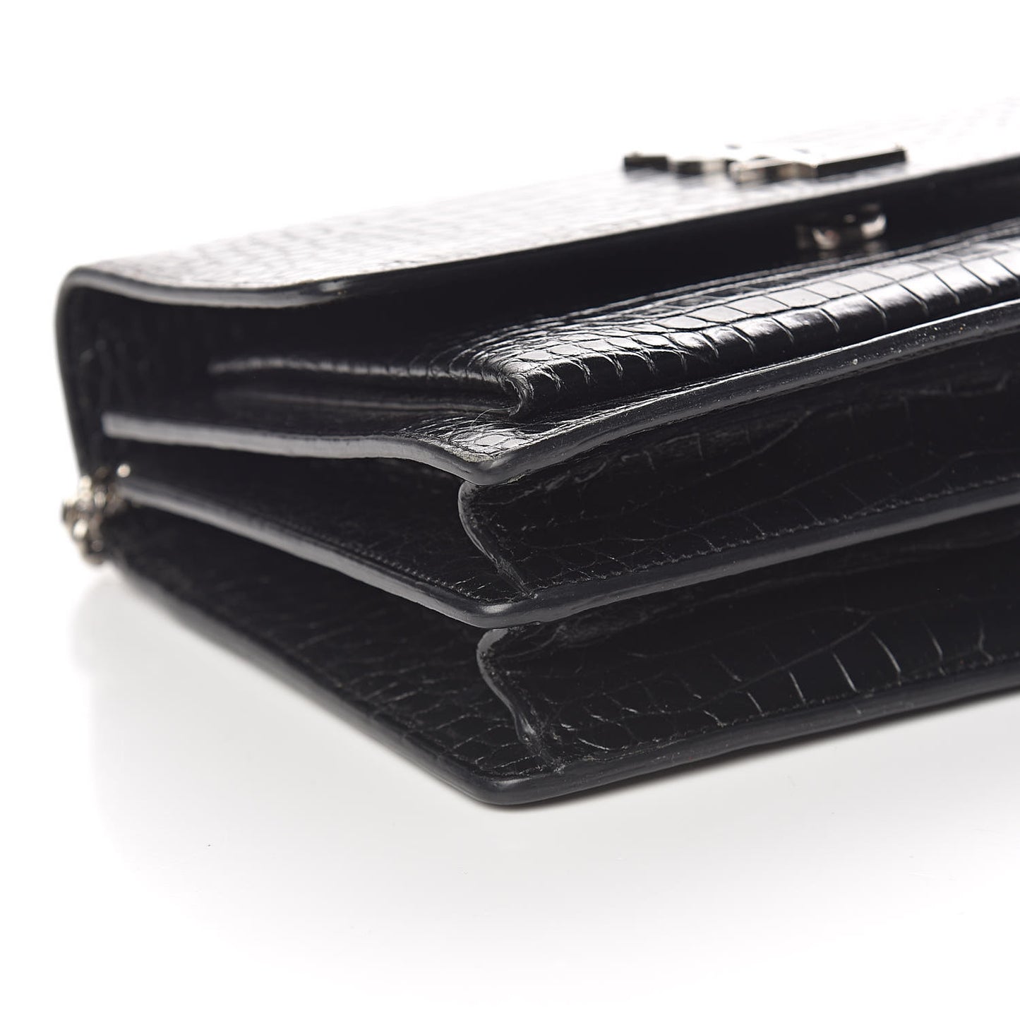Calfskin Crocodile Embossed Medium Monogram Sunset Black
