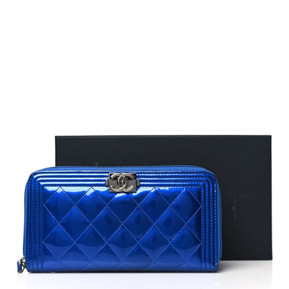 Chanel Metallic Patent Calfskin Quilted Boy L-Gusset Zip Wallet Blue 12 of 12