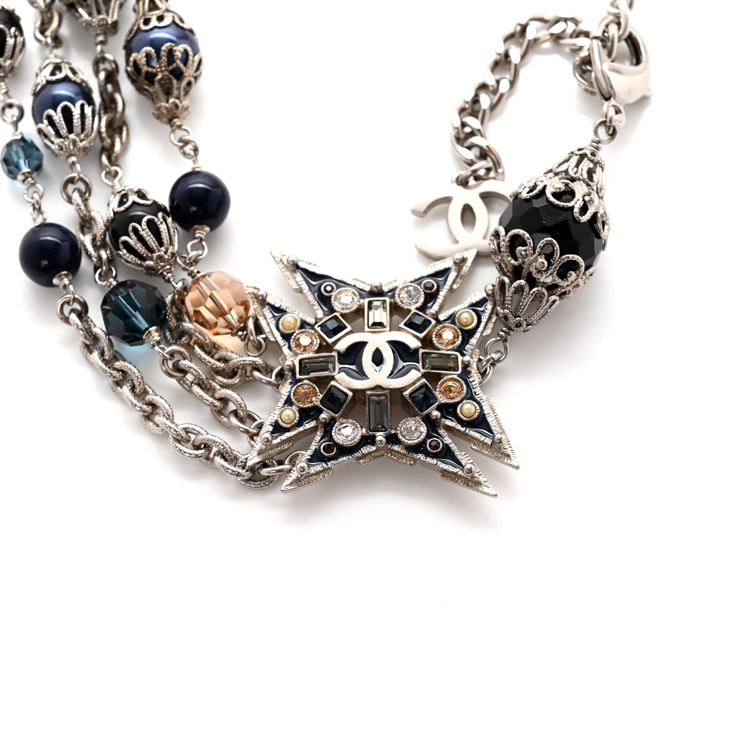 Chanel Pearl Crystal Beaded CC Multi Strand Belt Silver Black 5 of 7