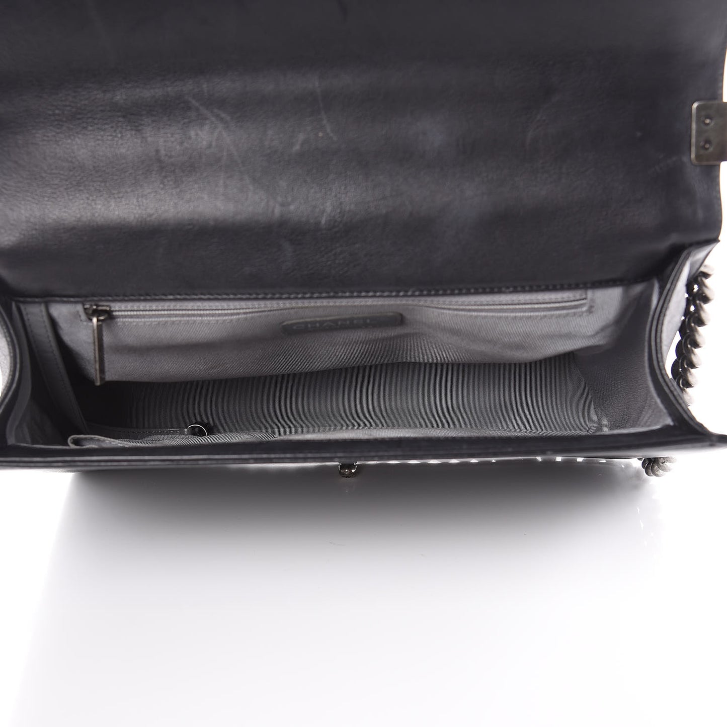Calfskin Double Stitch Large Boy Flap Black