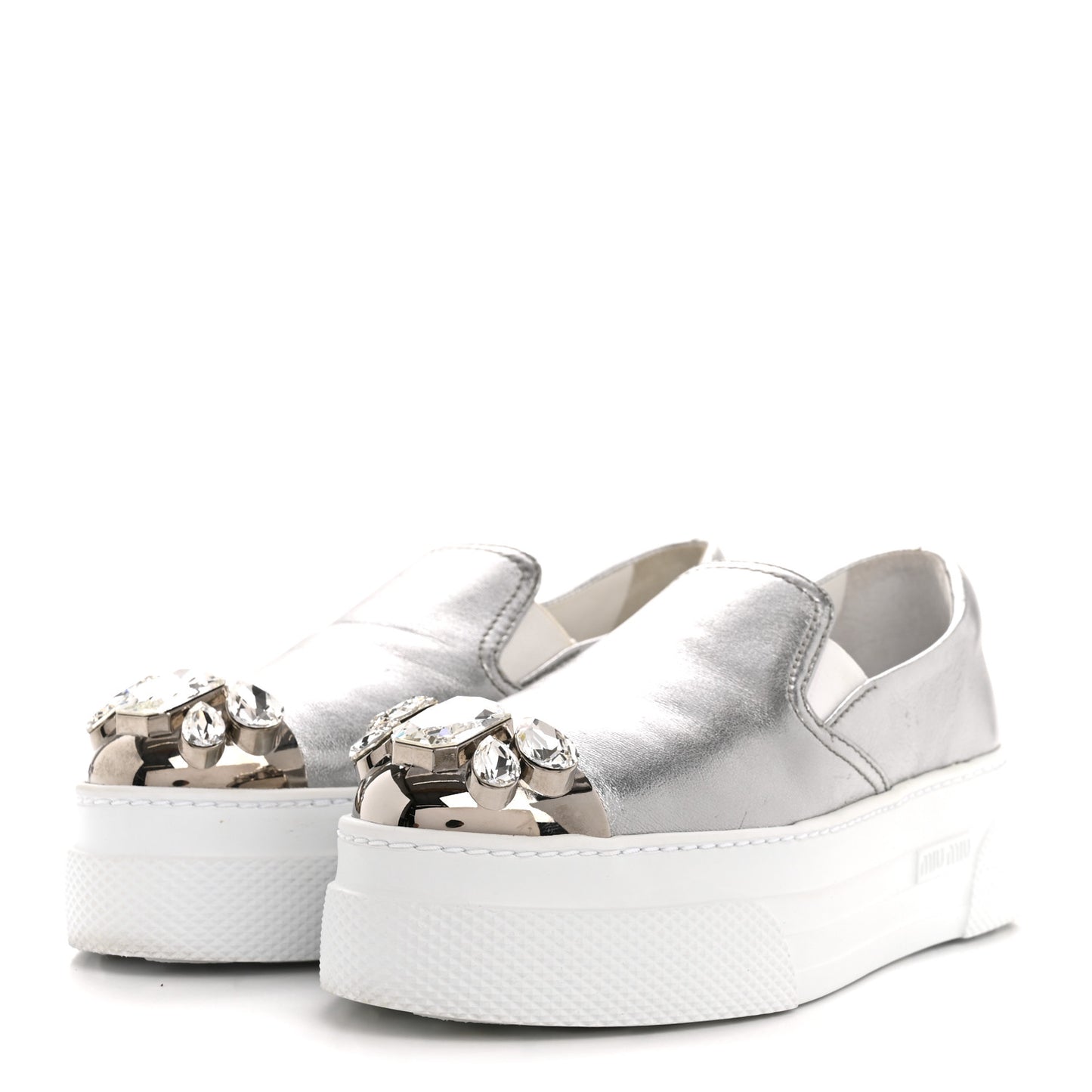Mordore Crystal Embellished Womens Slip On Trainers 36 Cromo