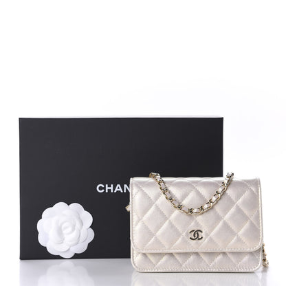 Chanel Iridescent Lambskin Quilted Mini Wallet On Chain WOC Ivory 11 of 11