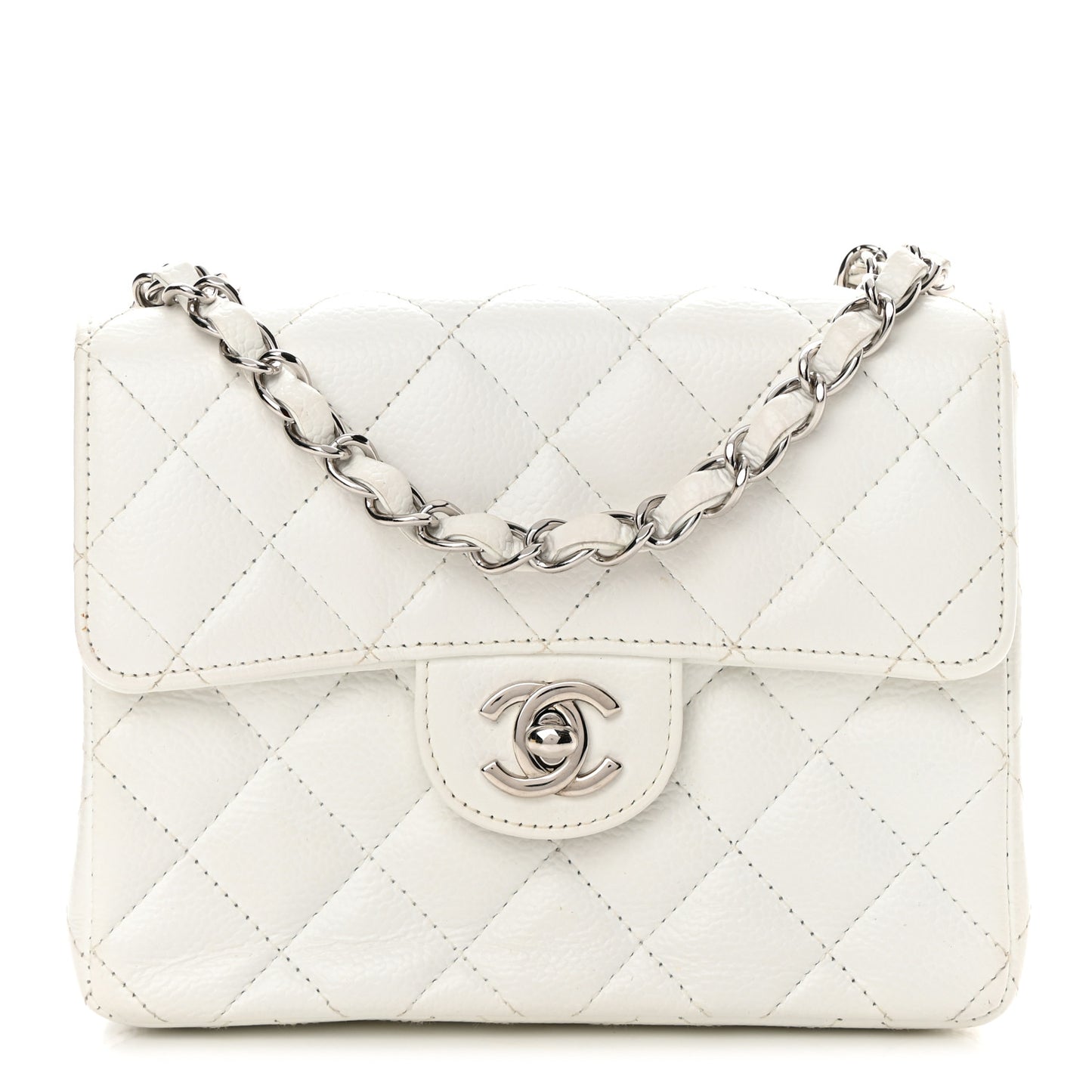 Caviar Quilted Mini Square Flap White