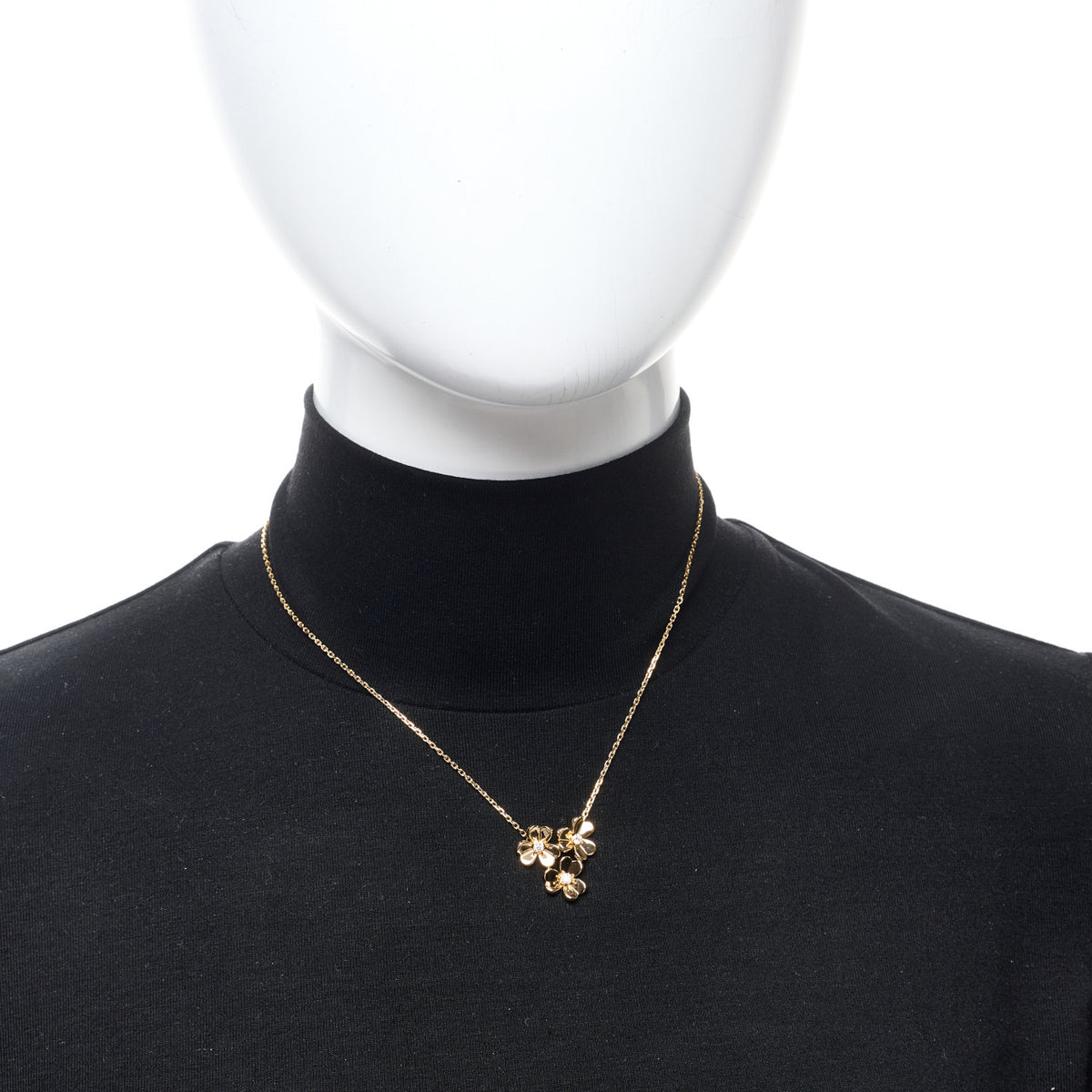 18K Yellow Gold Diamond Mini Frivole 3 Flowers Pendant Necklace