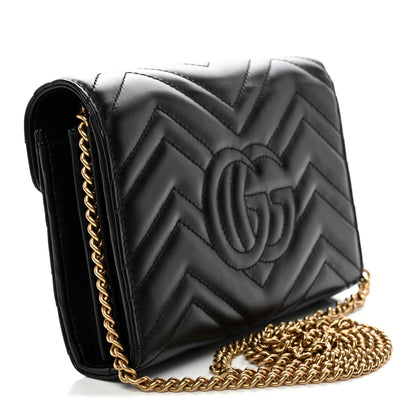 Gucci Calfskin Matelasse GG Marmont Chain Wallet Black 3 of 11