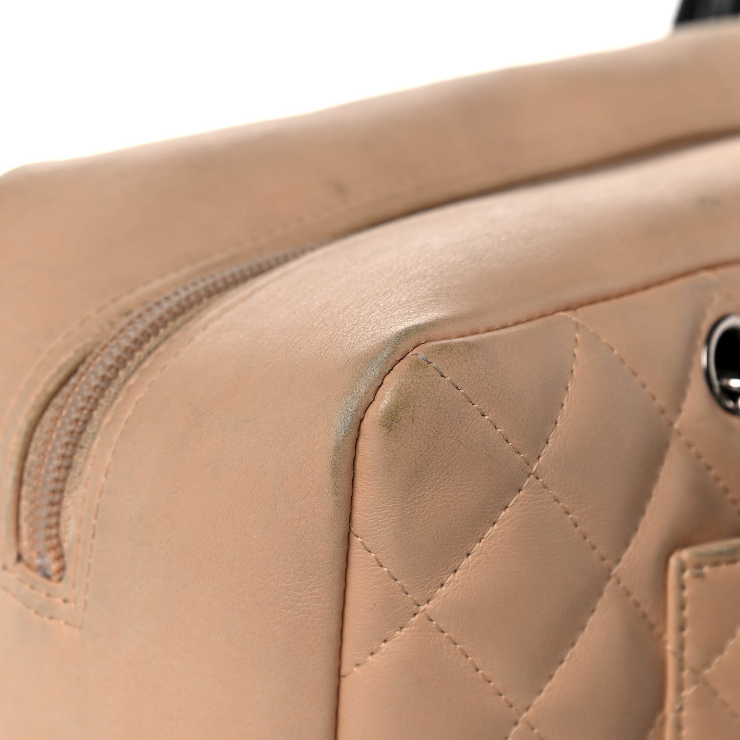 Calfskin Quilted Large Cambon Bowler Beige Black
