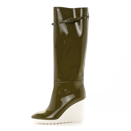 Valentino Garavani Patent Rockstud Knee High 15/100mm Wedge Boots 38 Lichen White 1 of 9