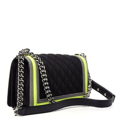 Chanel Canvas Quilted Medium Fluo Boy Flap Black Grey Yellow 4 of 12