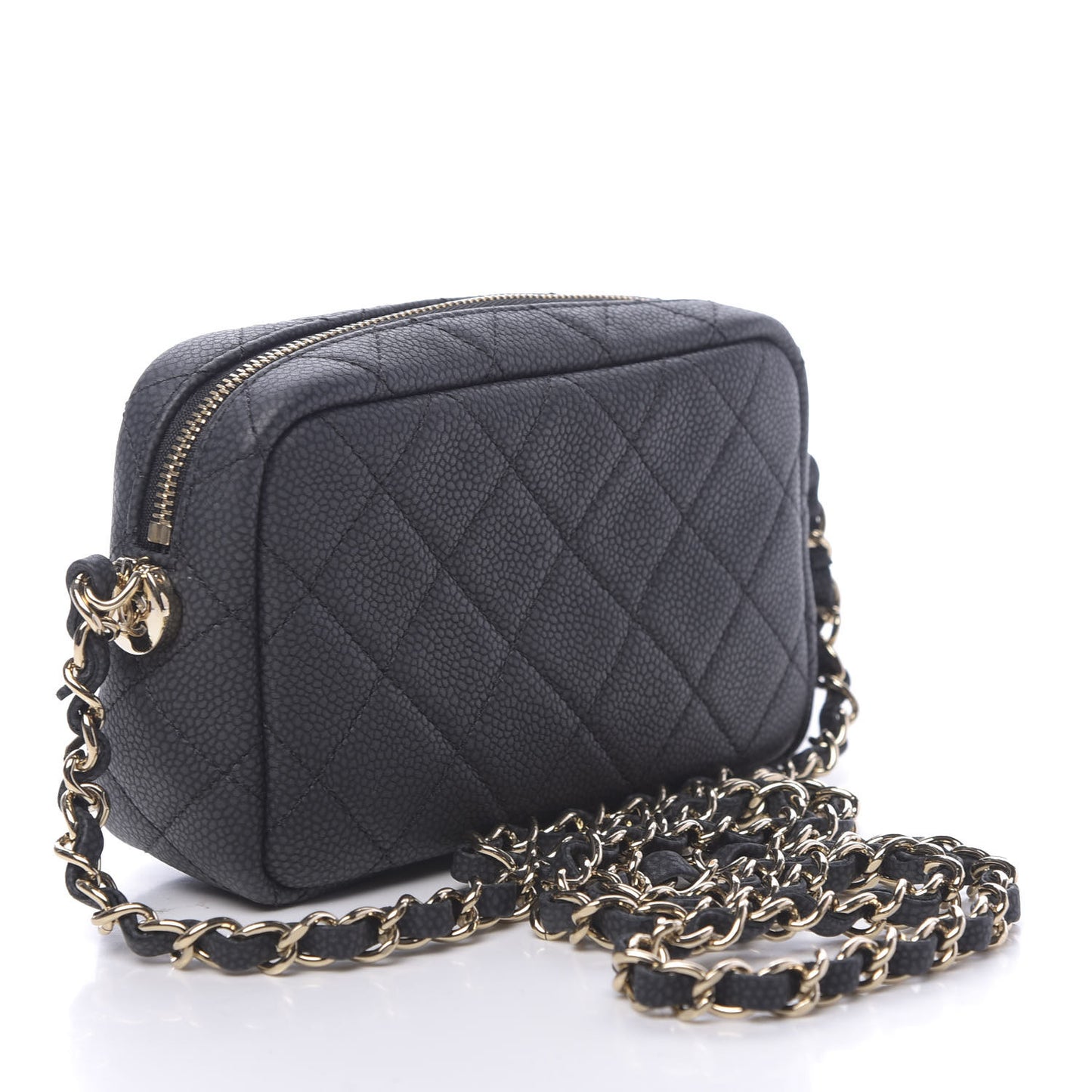 Iridescent Caviar Quilted Mini Coco Tassel Camera Case Black