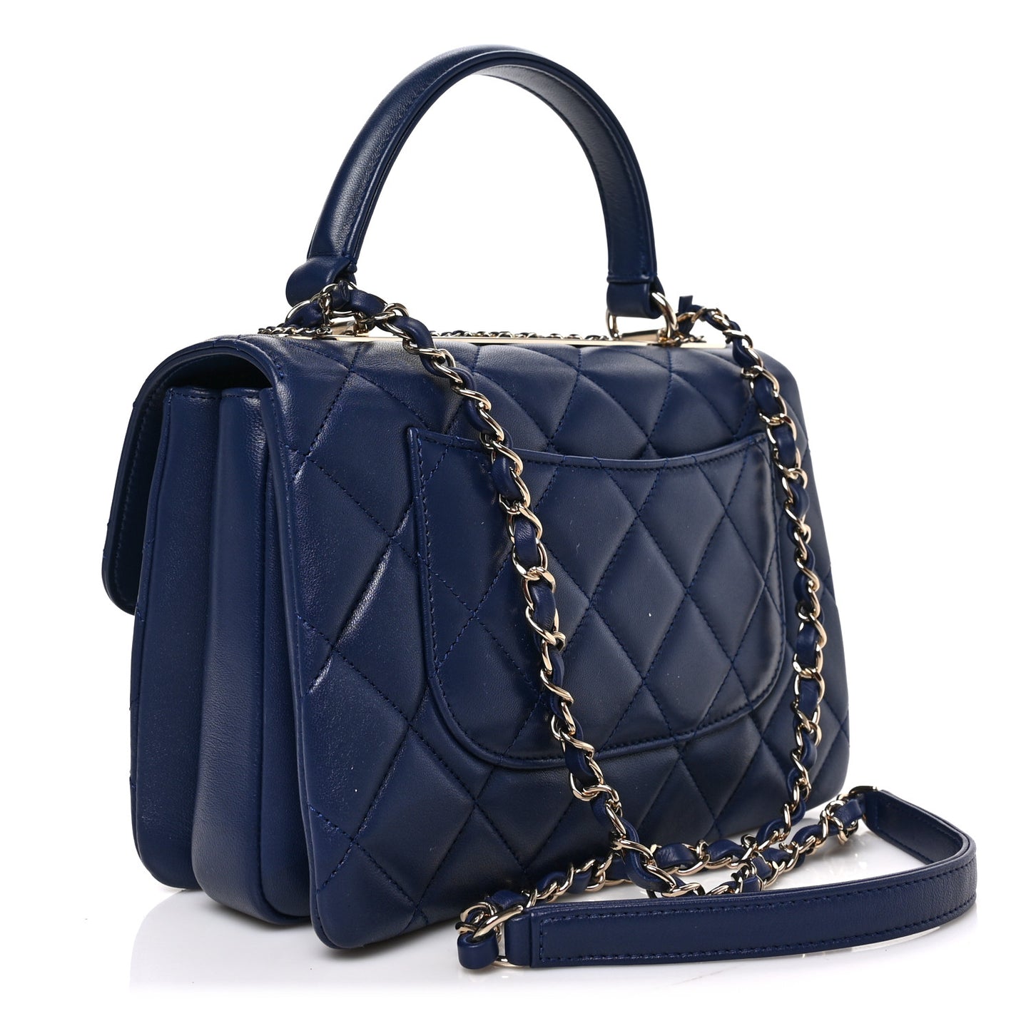 Lambskin Quilted Small Trendy CC Chain Dual Handle Flap Bag Navy