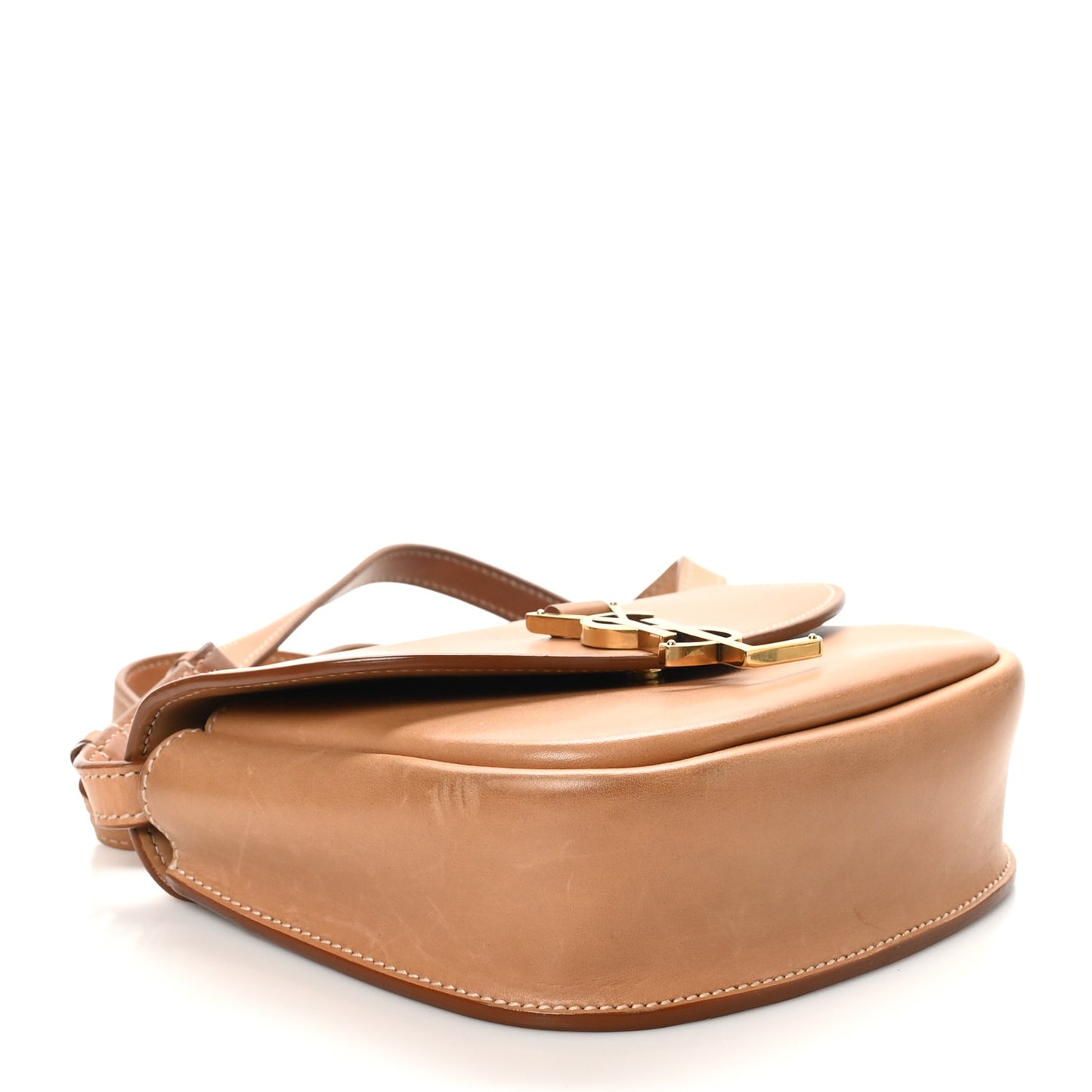 Smooth Vintage Calfskin Small Kaia Satchel Brown Gold