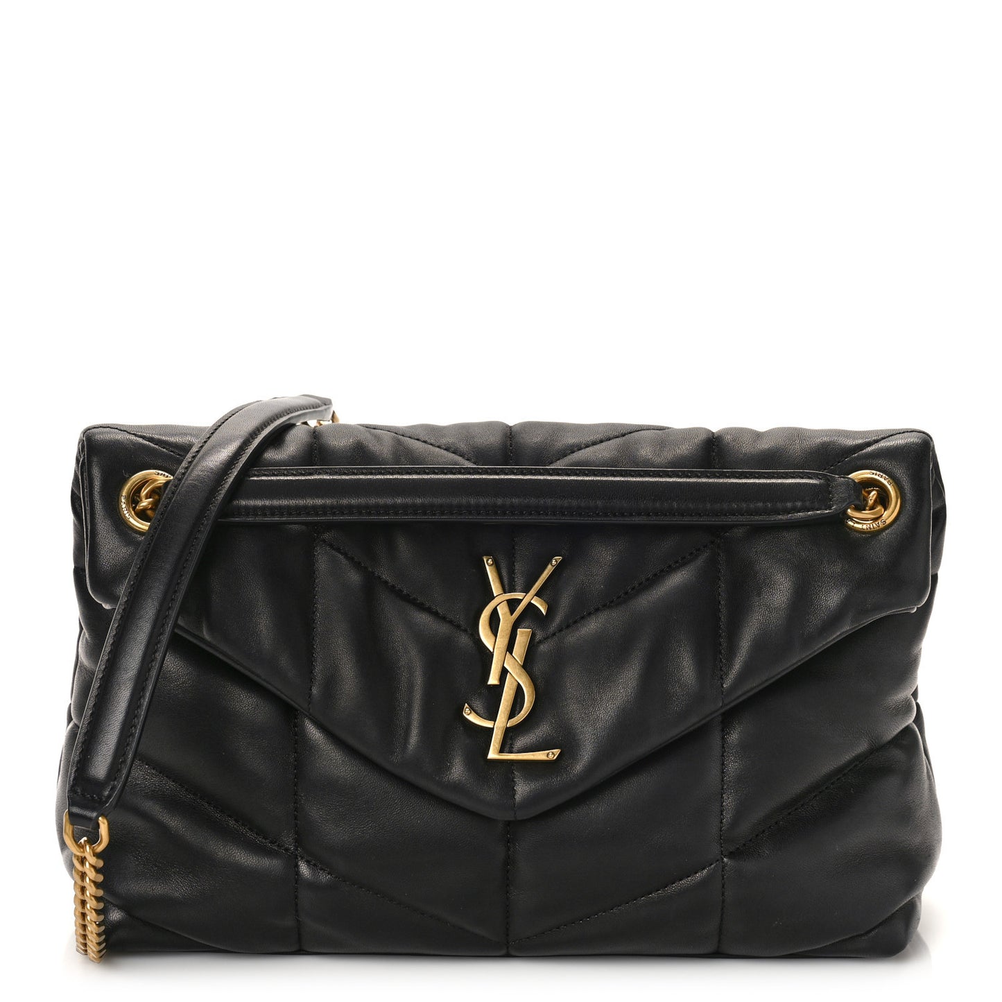 Lambskin Quilted Small Loulou Puffer Monogram Chain Satchel Black