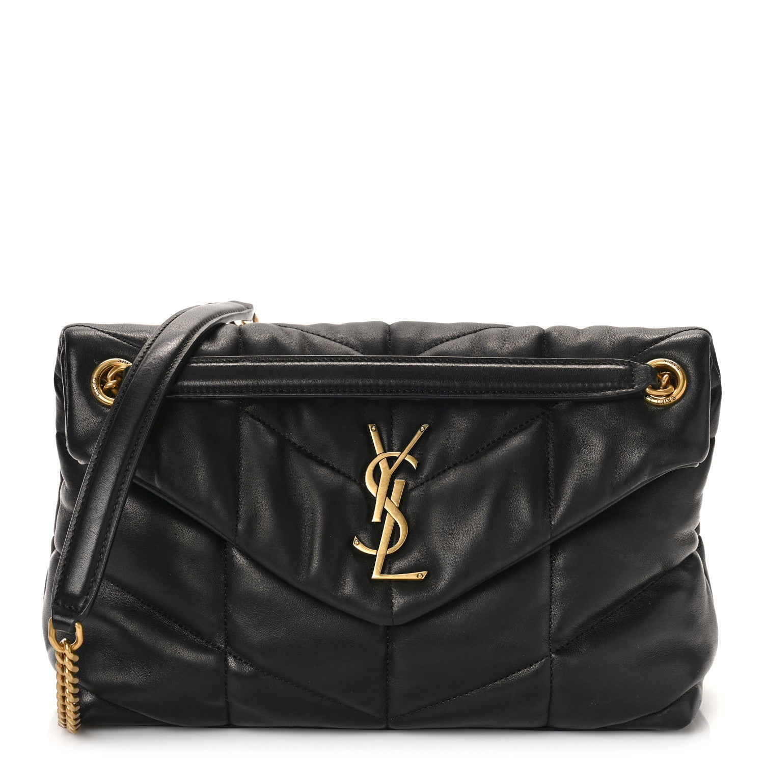 Saint Laurent Lambskin Quilted Small Loulou Puffer Monogram Chain Satchel Black 1 of 9