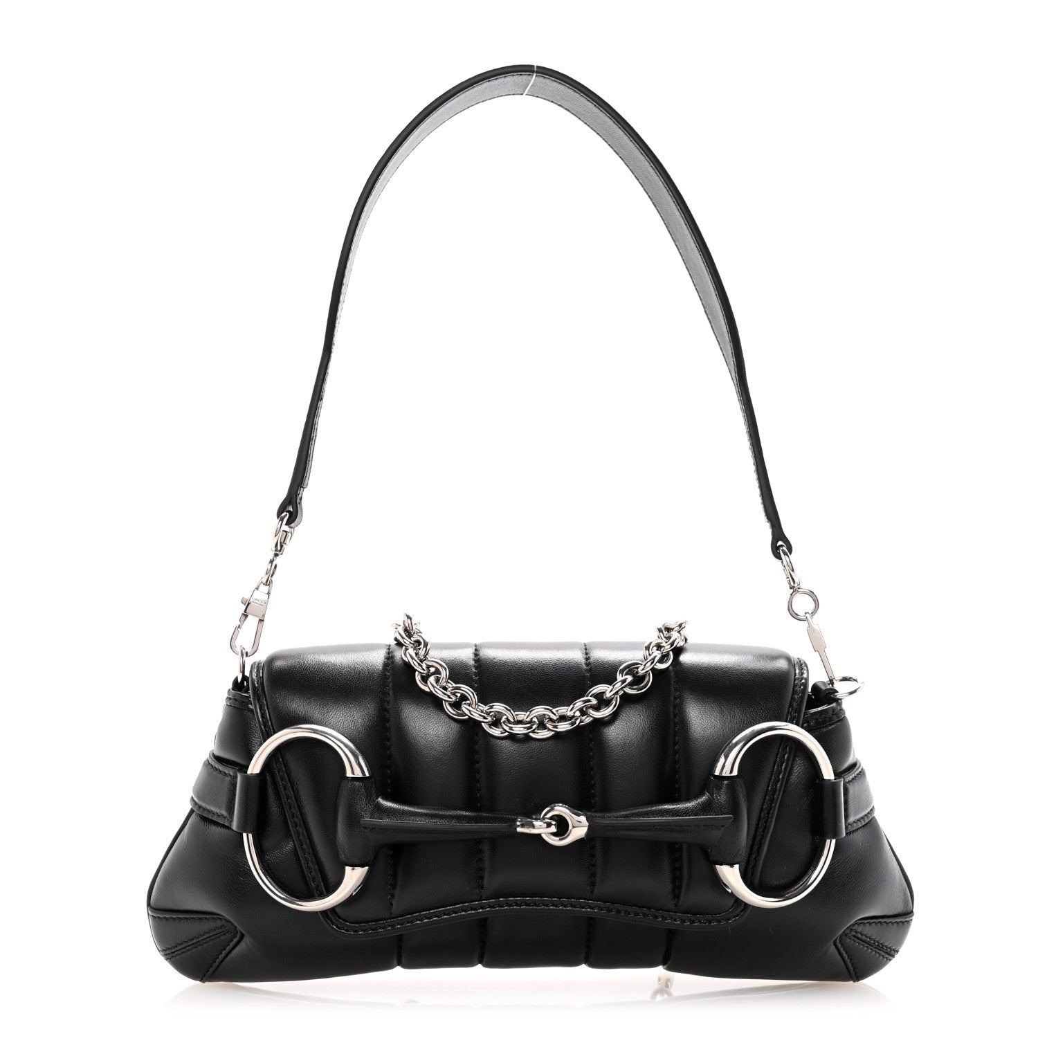 Gucci Nappa Vertical Matelasse Small Maxi Horsebit Chain Shoulder Bag Black 1 of 10