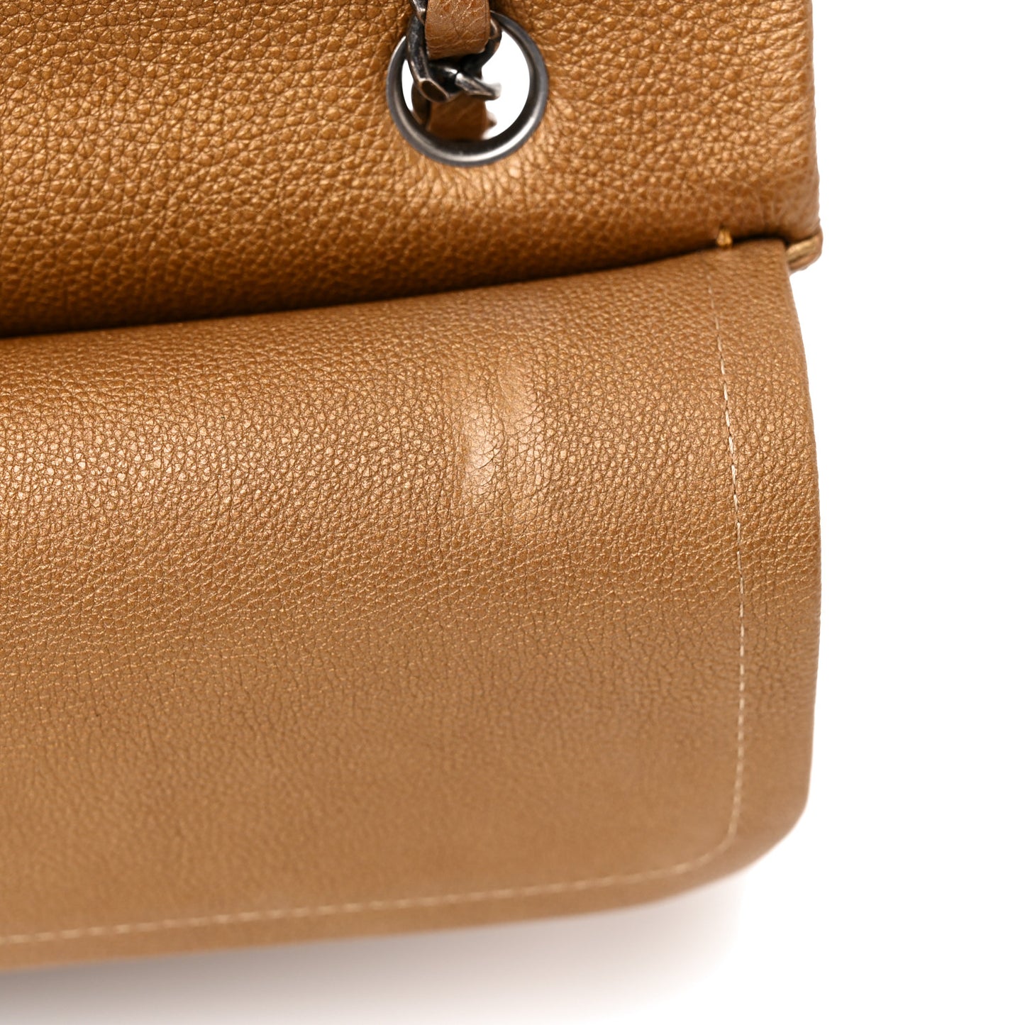 Metallic Calfskin Quilted Medium Double Flap Dark Gold