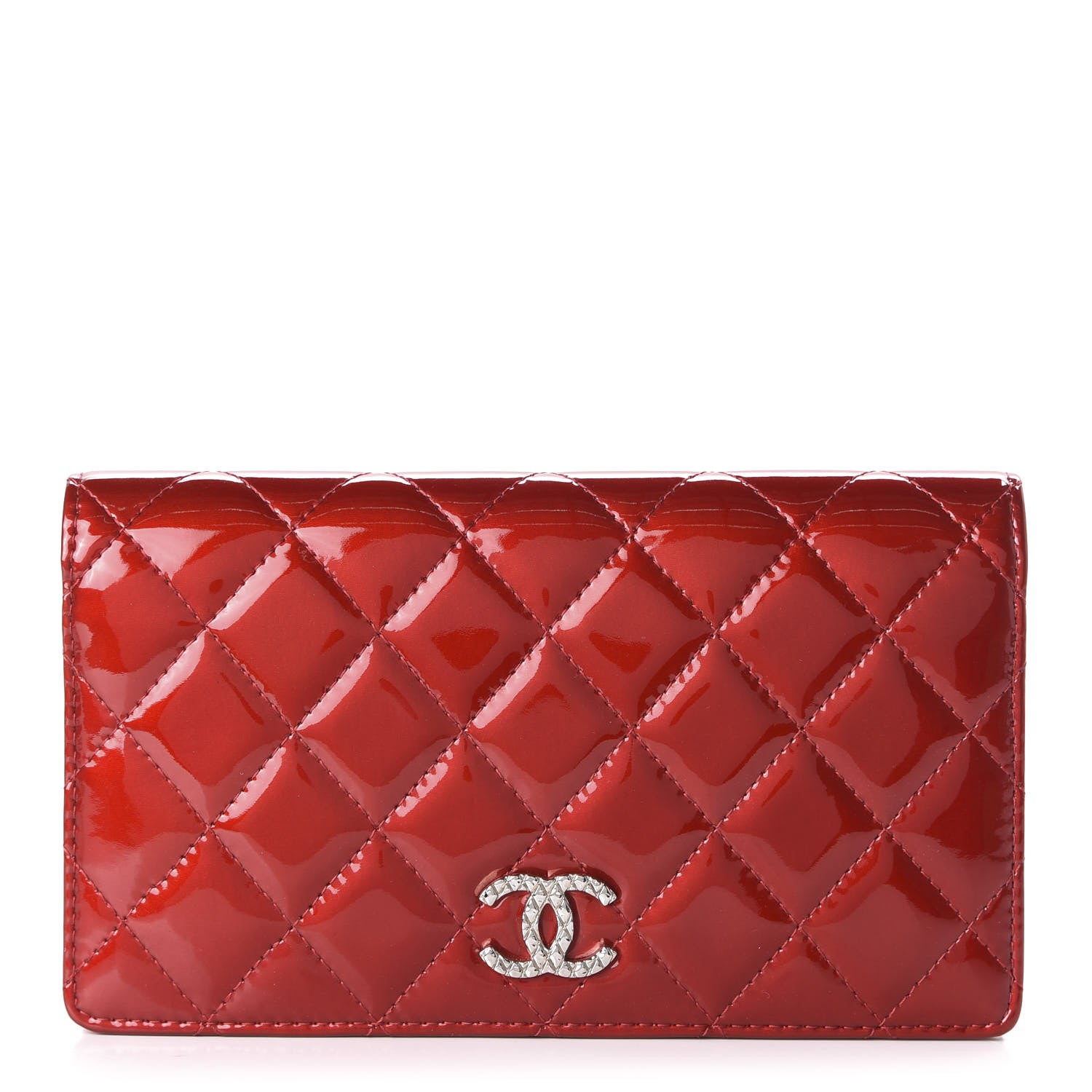 Chanel Patent Quilted Brilliant Yen Wallet Red 1 of 10