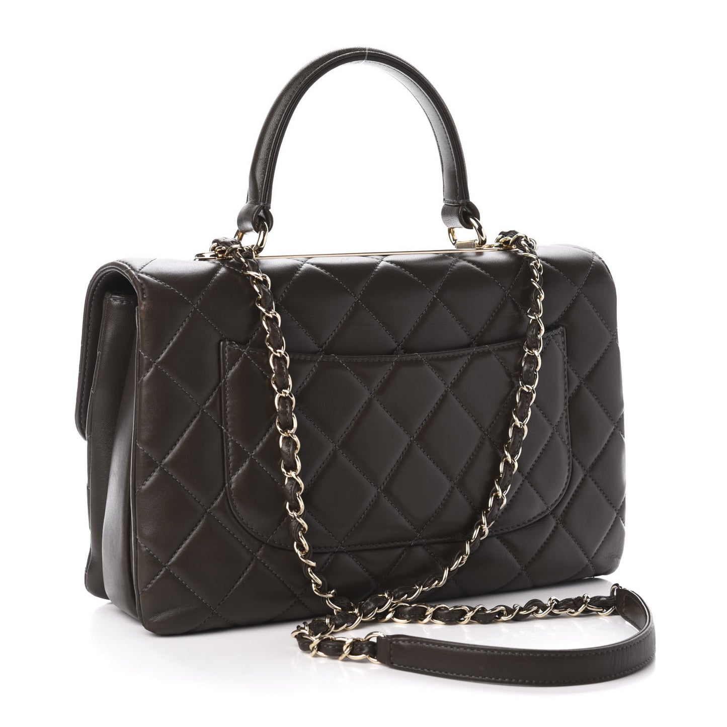 Lambskin Quilted Medium Trendy CC Flap Dual Handle Bag Dark Khaki