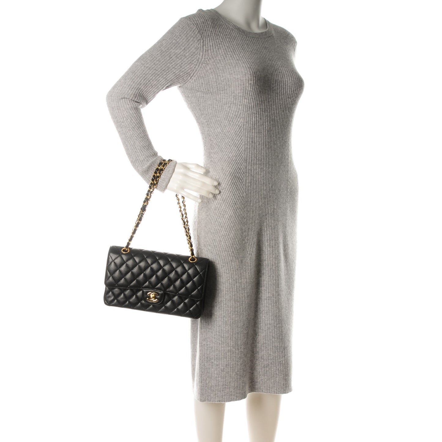 Caviar Quilted Medium Double Flap Black