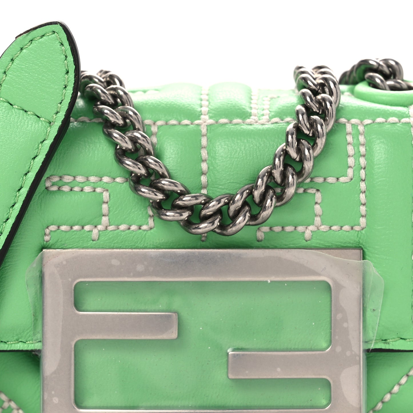 Nappa Matisse FF Embossed Nano Maxi Buckle Baguette Charm Edamame