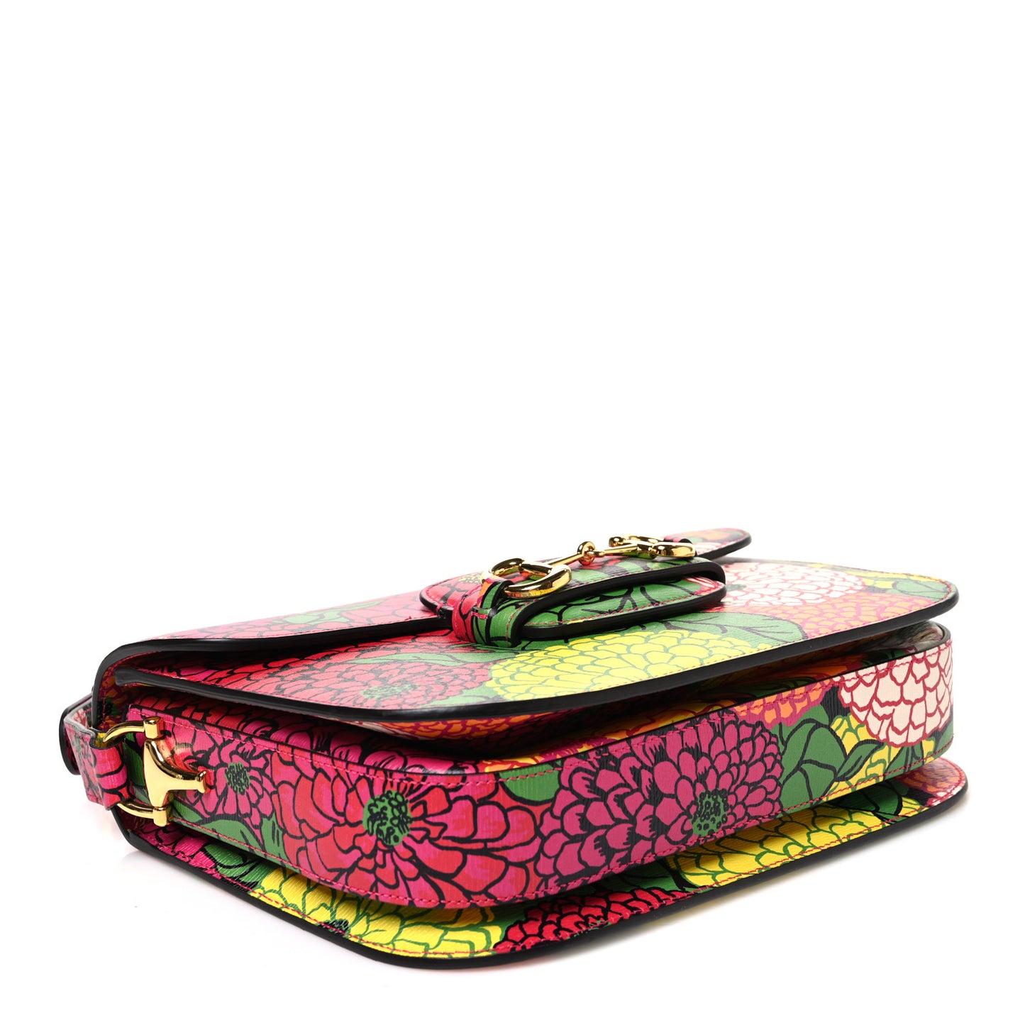 X KEN SCOTT New Shangai Calfskin Pomponica Print Horsebit 1955 Shoulder Bag Multicolor Fuxia Pompon